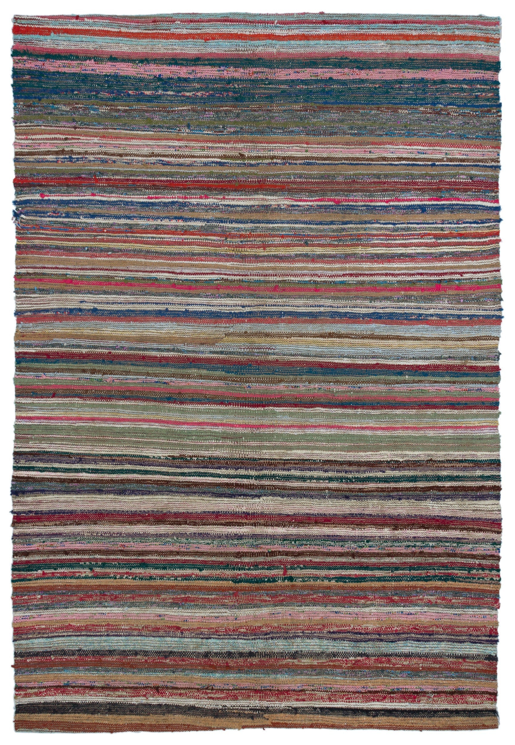 Girit Beige Striped Wool Handmade Area Rug 5'2" x 9'1"
