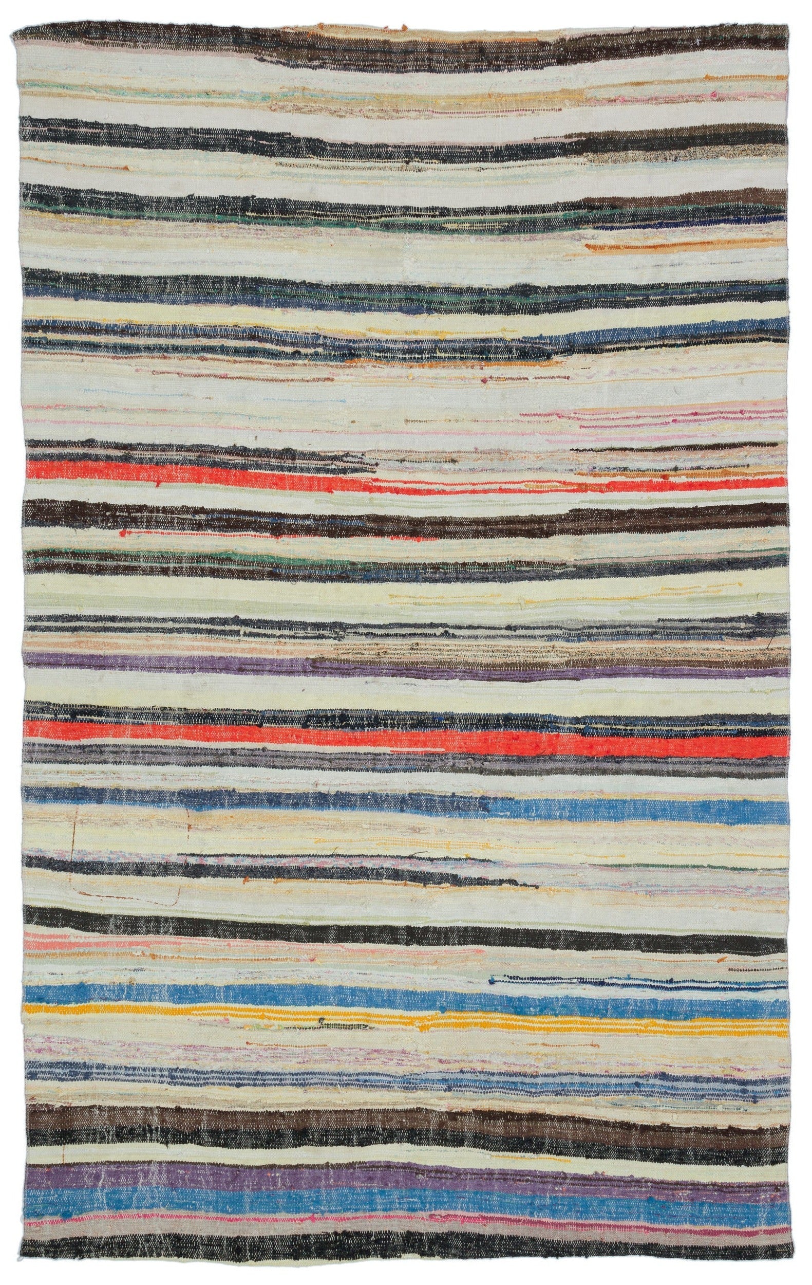 Wool Handmade Area Rug – Beige Striped Anatolian Carpet 5'9" x 8'10"