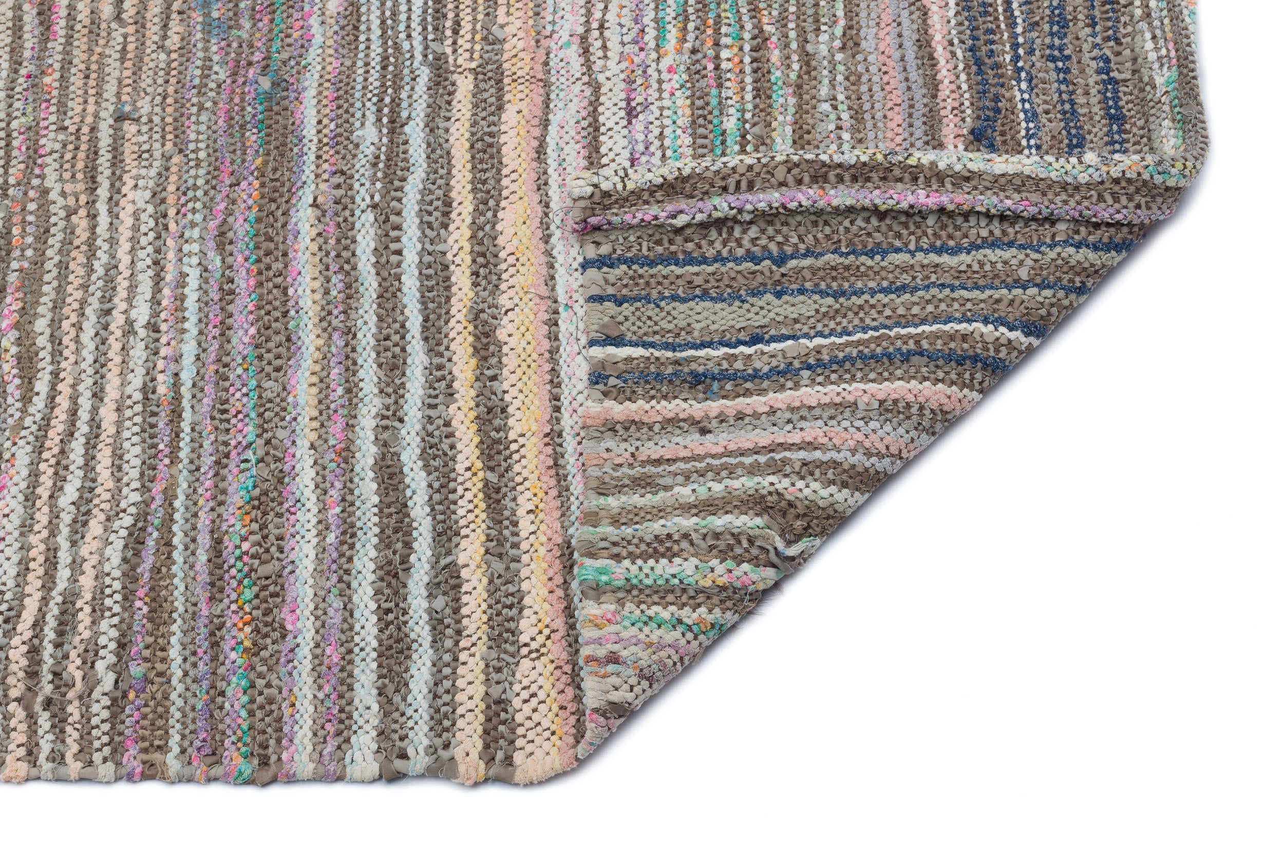 Girit Beige Striped Wool Handmade Area Rug 5'7" x 9'7"