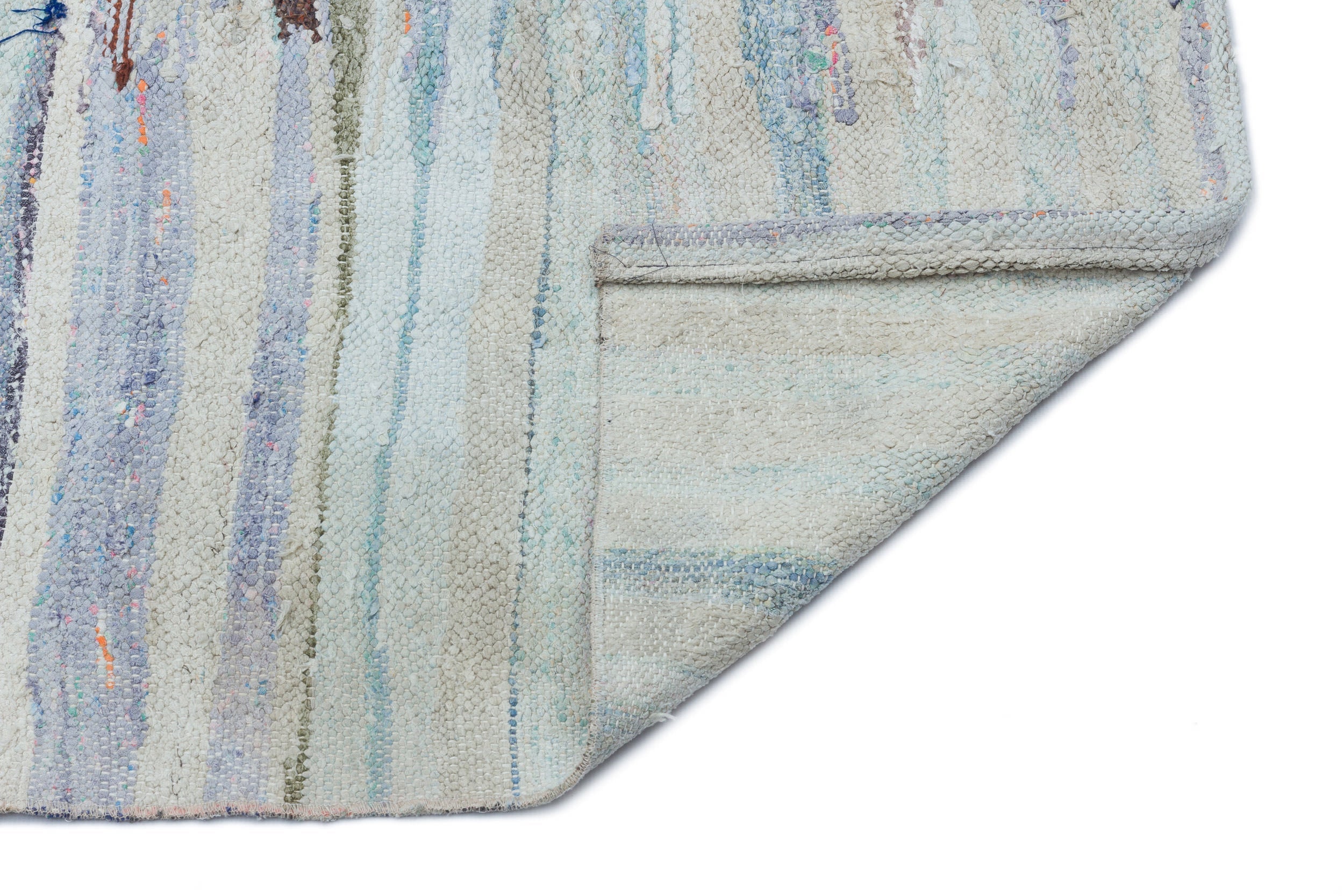 Girit Beige Striped Wool Handmade Area Rug 4'4" x 6'8"