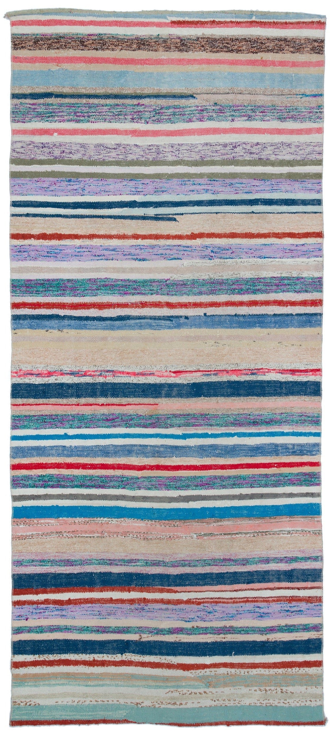 Girit Beige Striped Wool Handmade Area Rug 5'5" x 8'3"