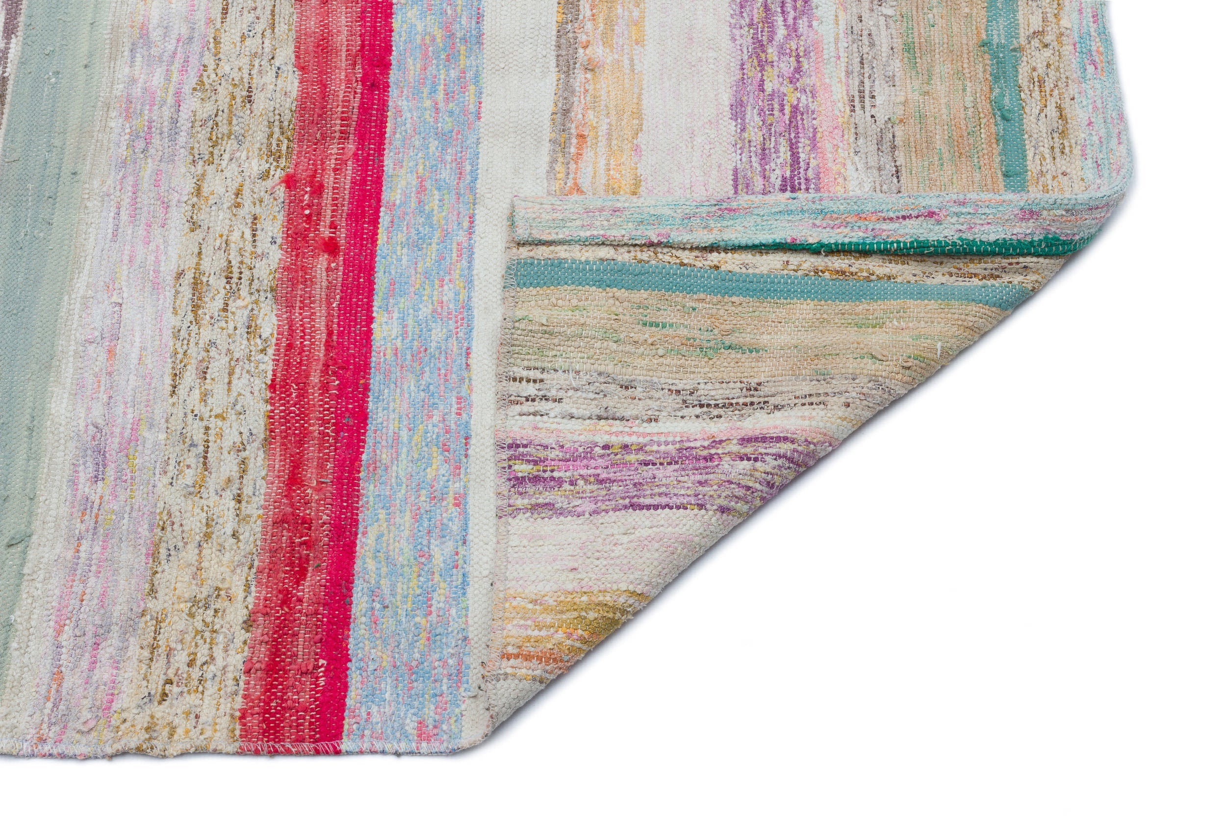 Girit Beige Striped Wool Handmade Area Rug 5'10" x 9'3"