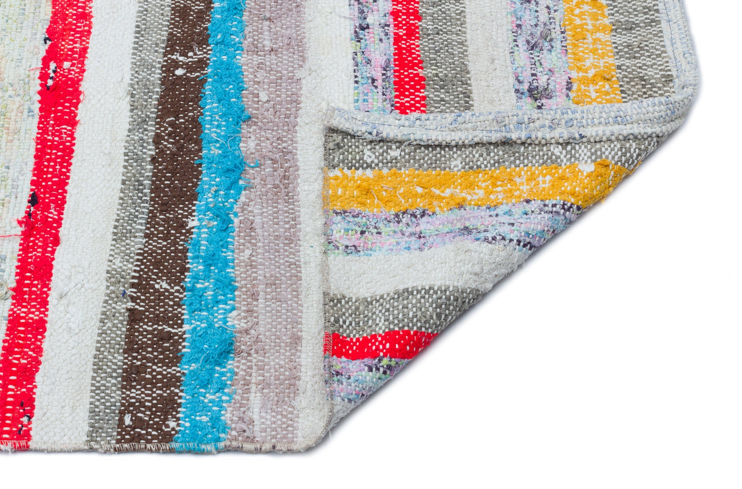 Girit Beige Striped Wool Handmade Area Rug 4'8" x 10'7"
