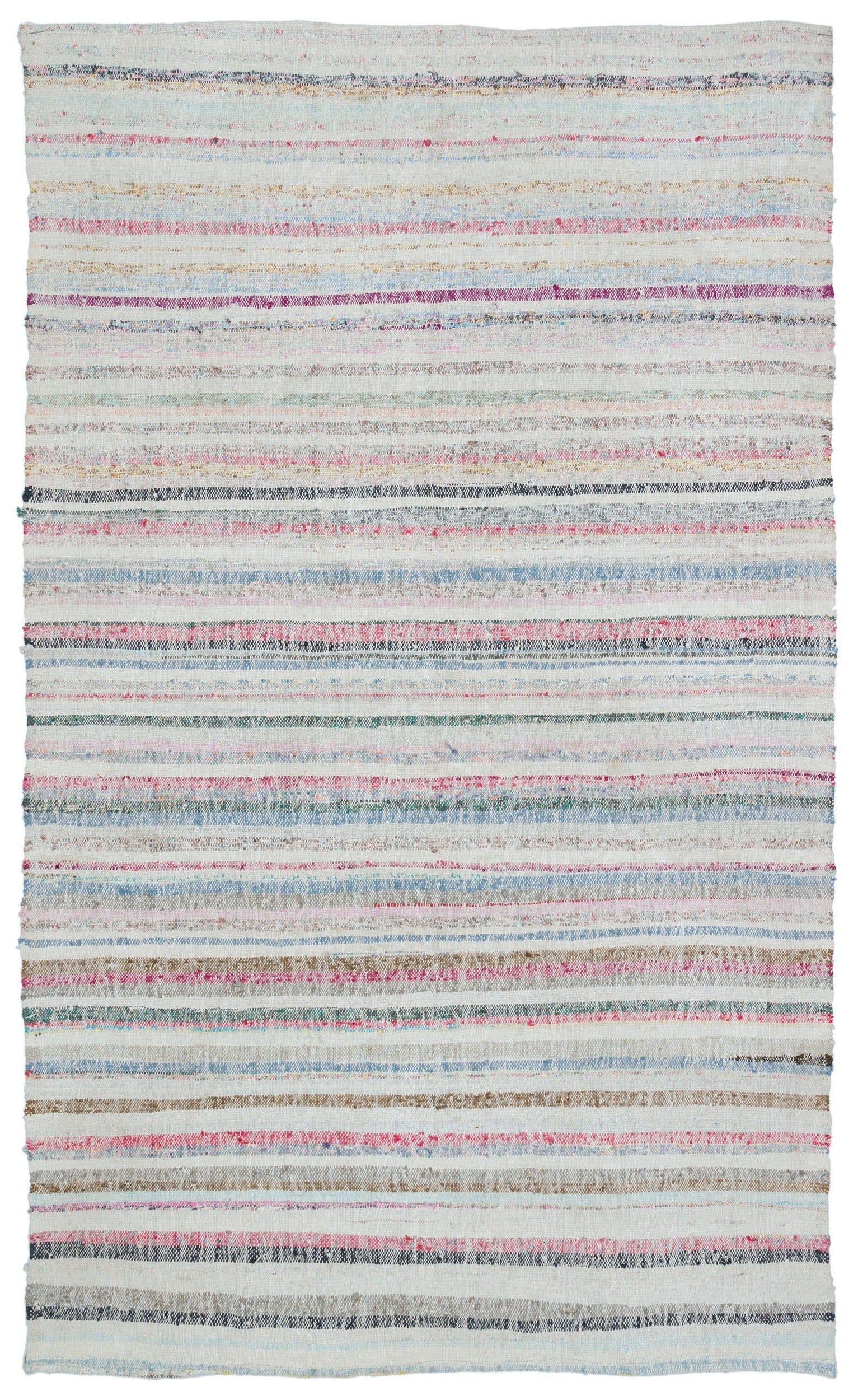 Girit Beige Striped Wool Handmade Area Rug 5'6" x 9'2"