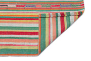 Girit Green Striped Wool Handmade Area Rug 5'5" x 8'8"