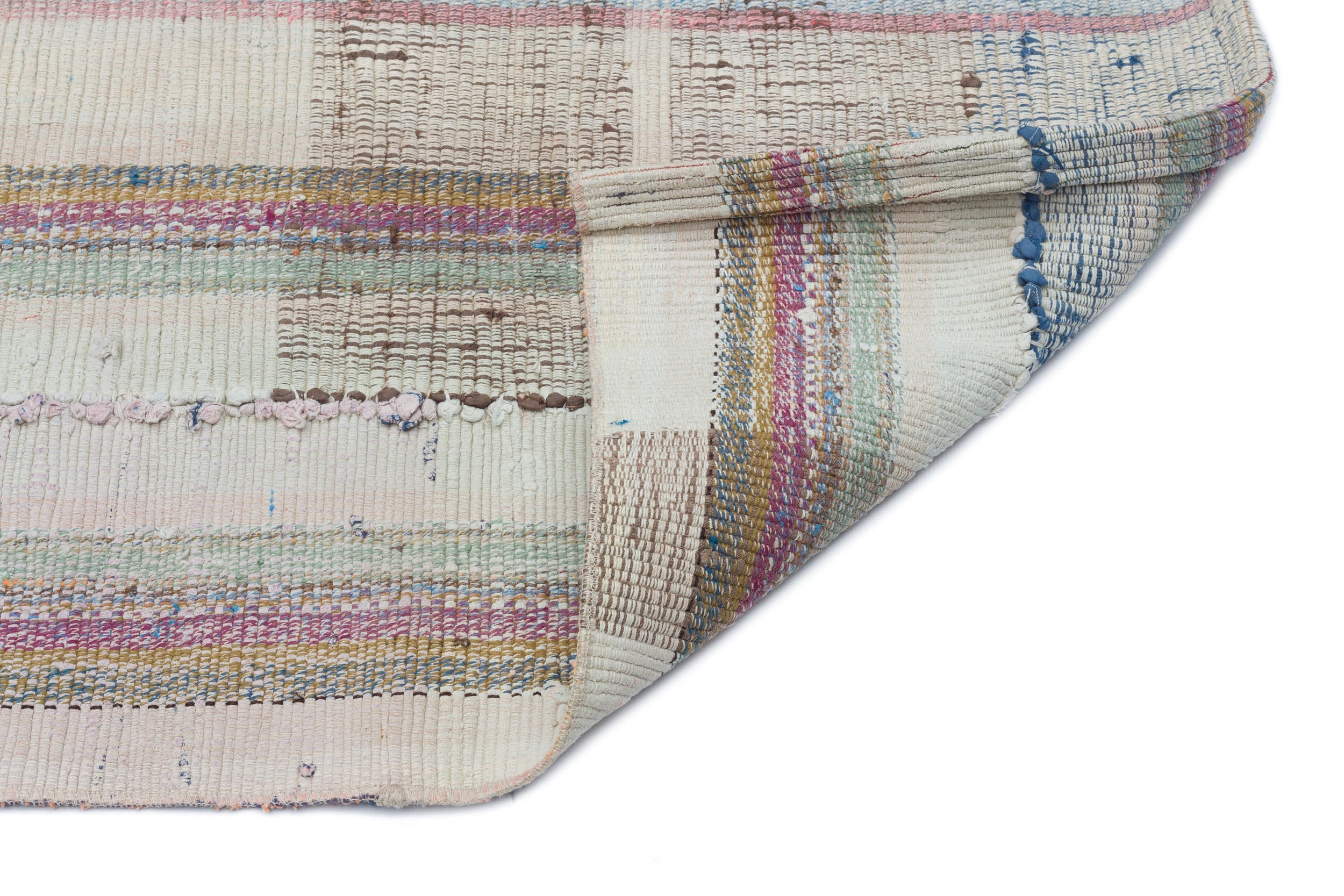Girit Beige Striped Wool Handmade Area Rug 3'8" x 7'1"