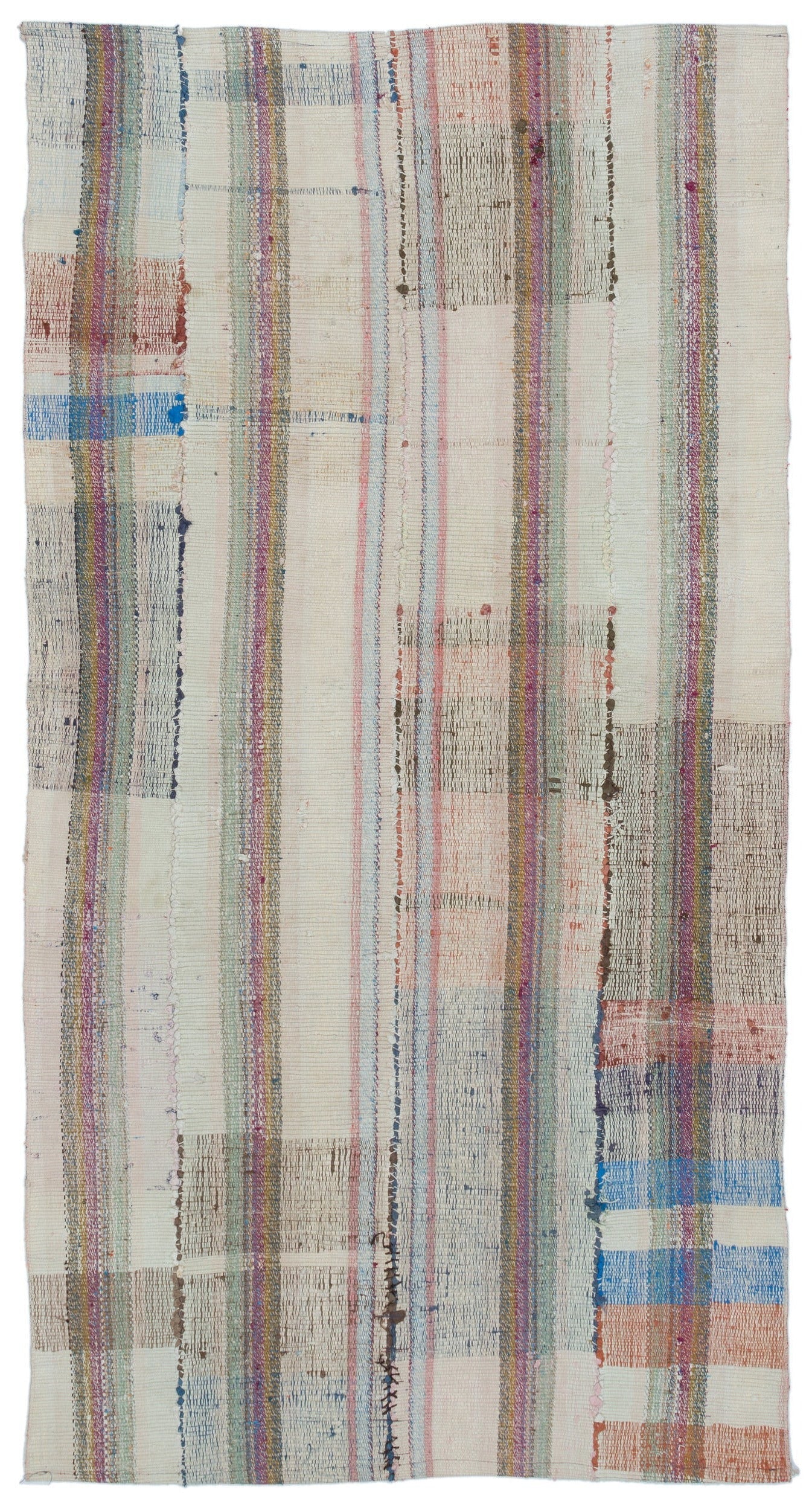 Girit Beige Striped Wool Handmade Area Rug 3'8" x 7'1"