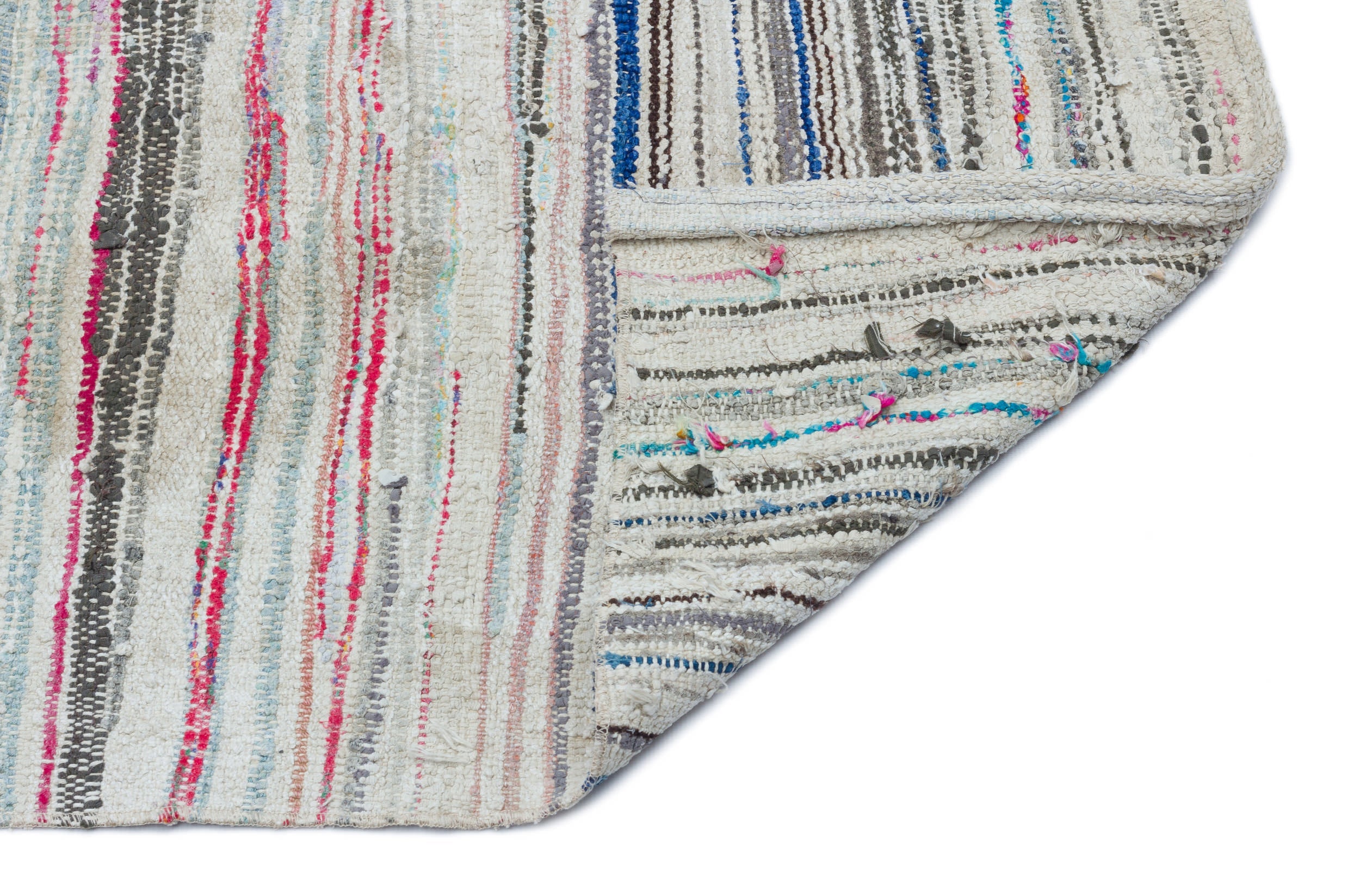 Girit Beige Striped Wool Handmade Area Rug 4'4" x 7'8"
