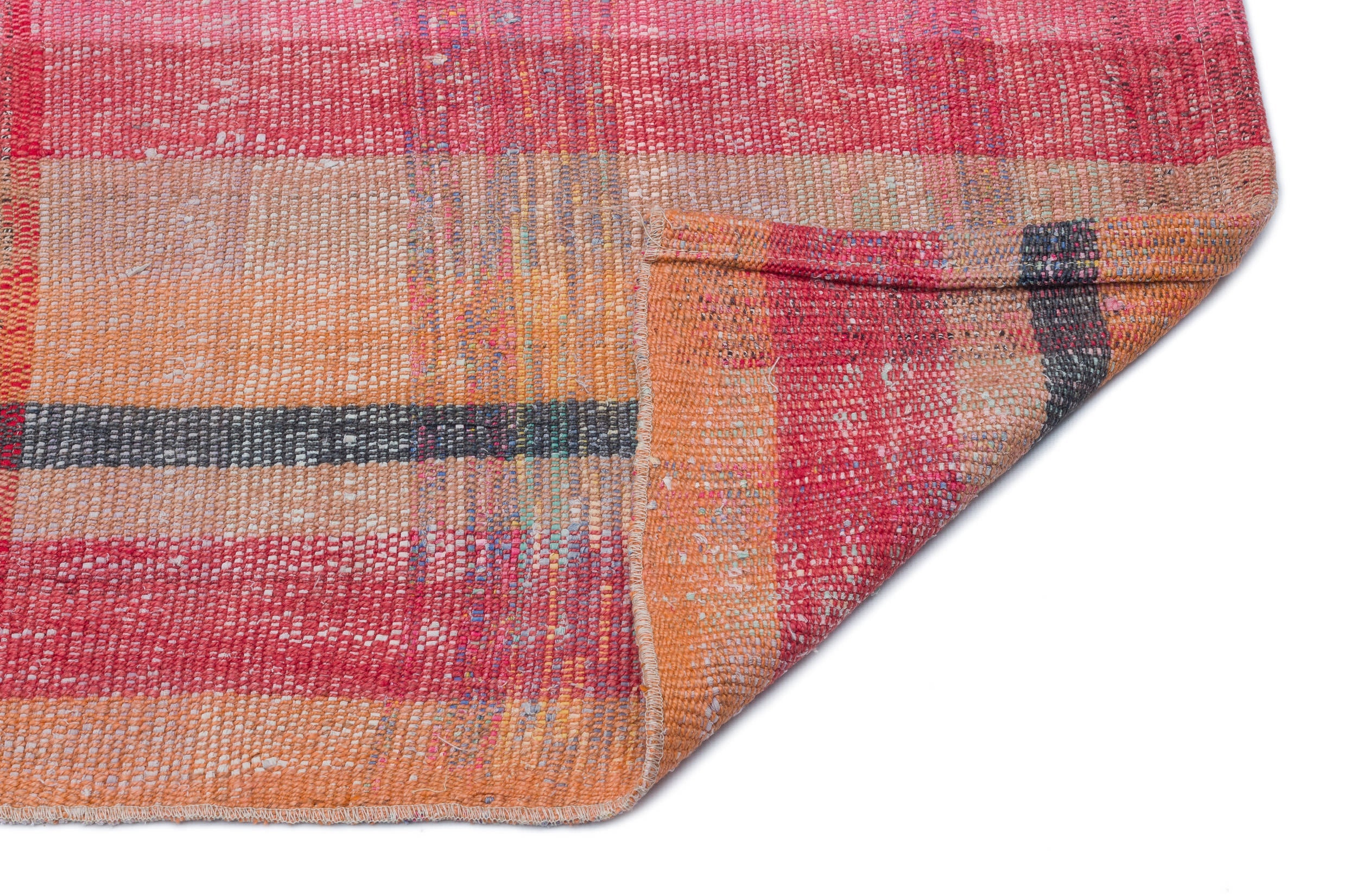 Girit Orange Striped Wool Handmade Area Rug 3'3" x 7'6"