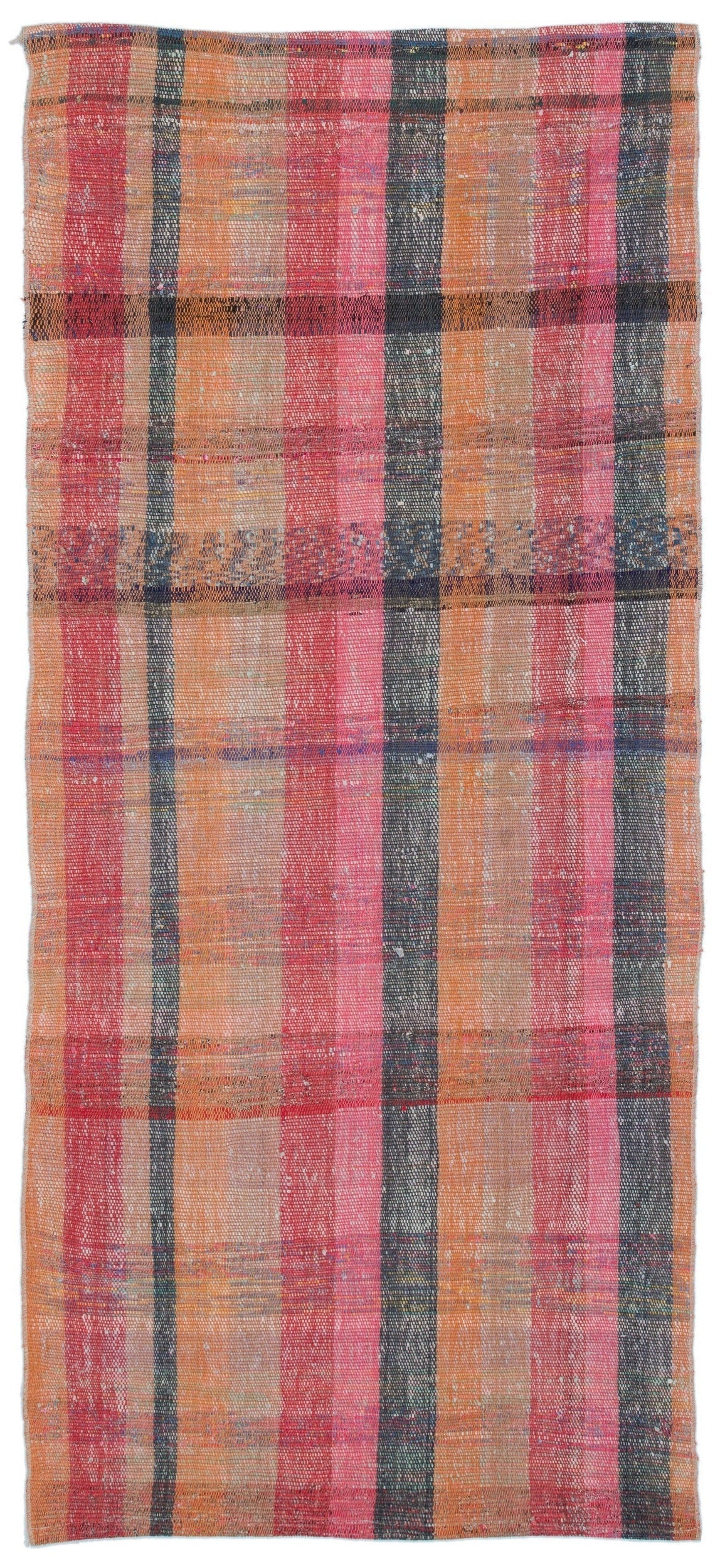 Girit Orange Striped Wool Handmade Area Rug 3'3" x 7'6"
