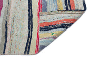 Girit Beige Striped Wool Handmade Area Rug 4'11" x 7'7"