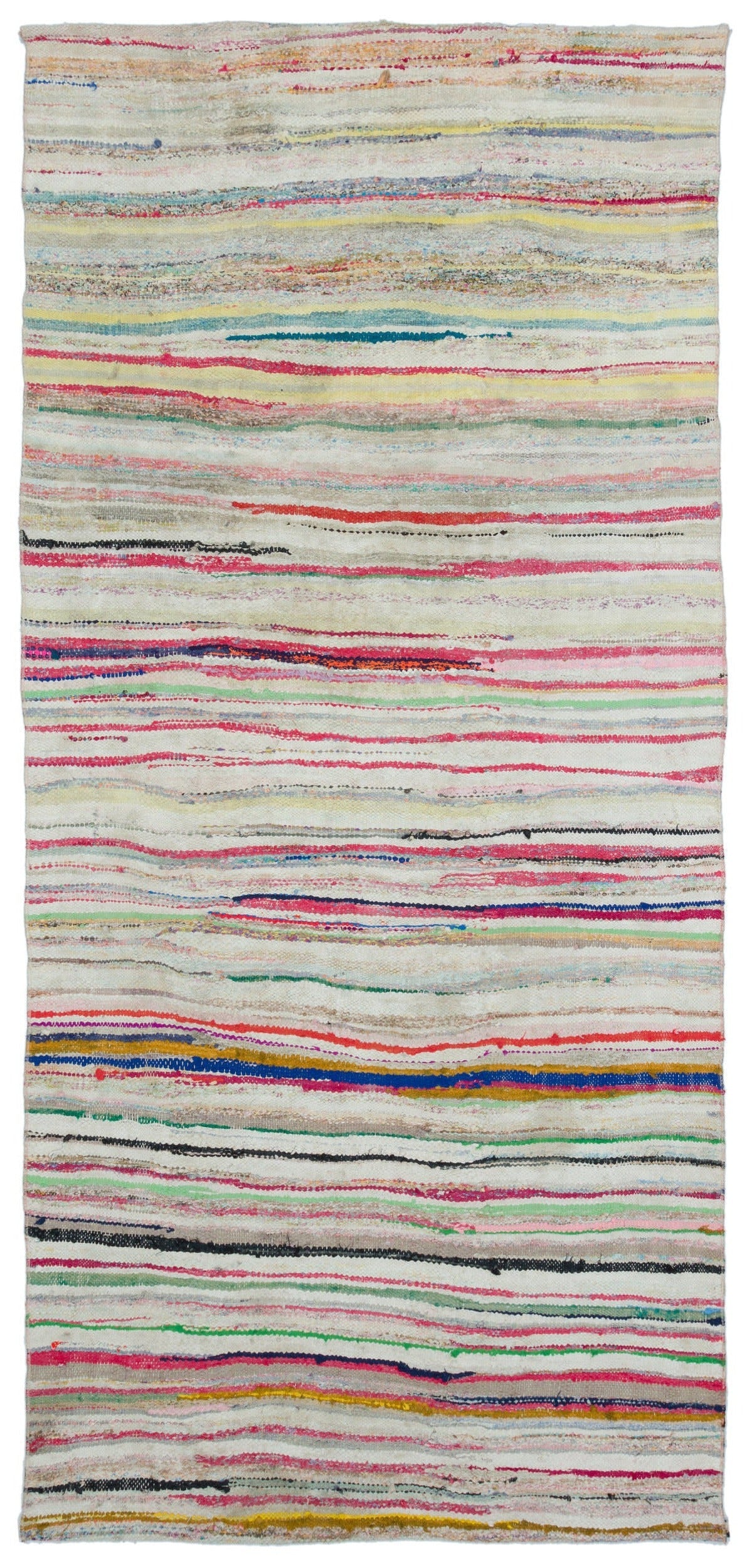 Girit Beige Striped Wool Handmade Area Rug 5'4" x 8'3"