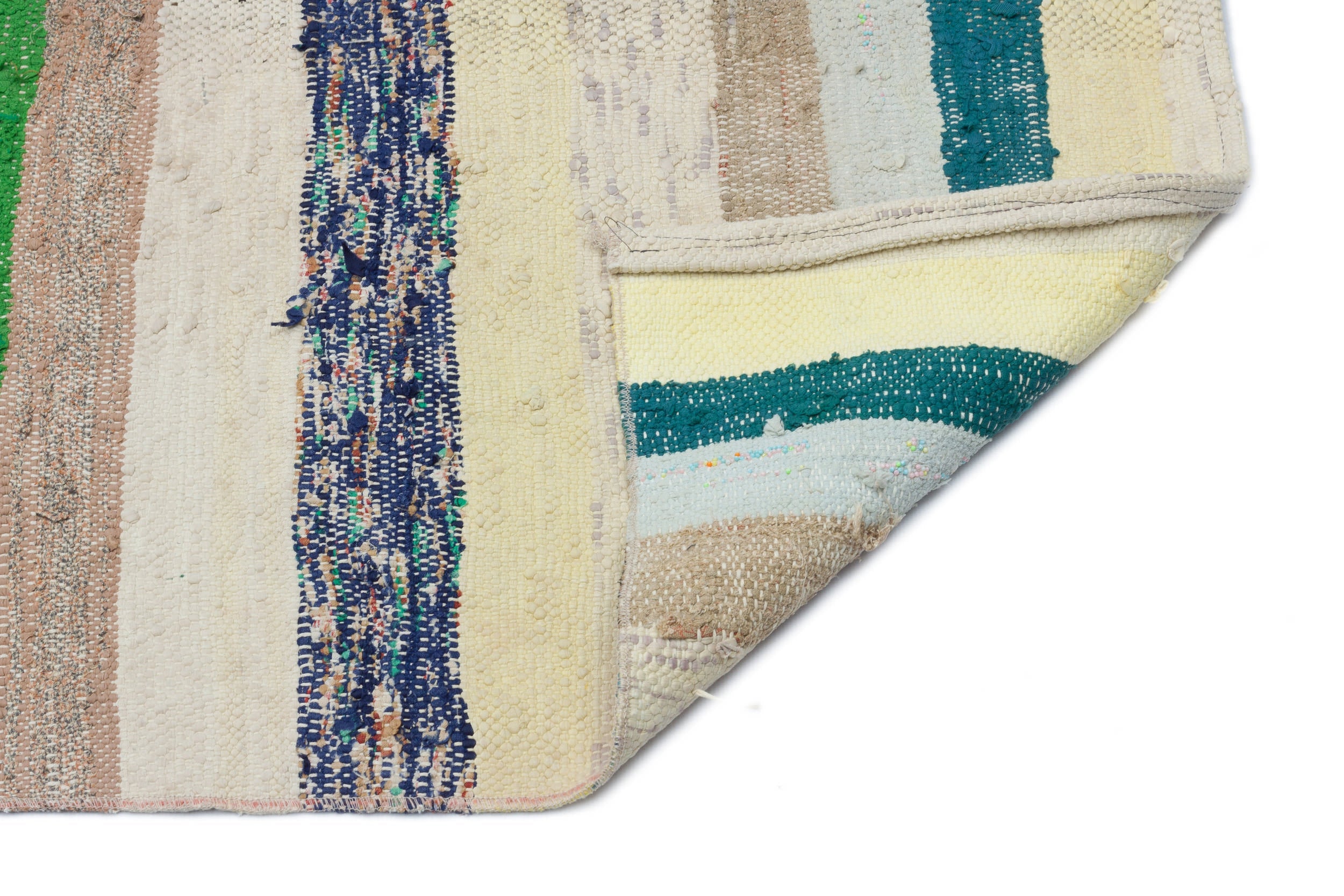 Girit Beige Striped Wool Handmade Area Rug 4'1" x 8'7"