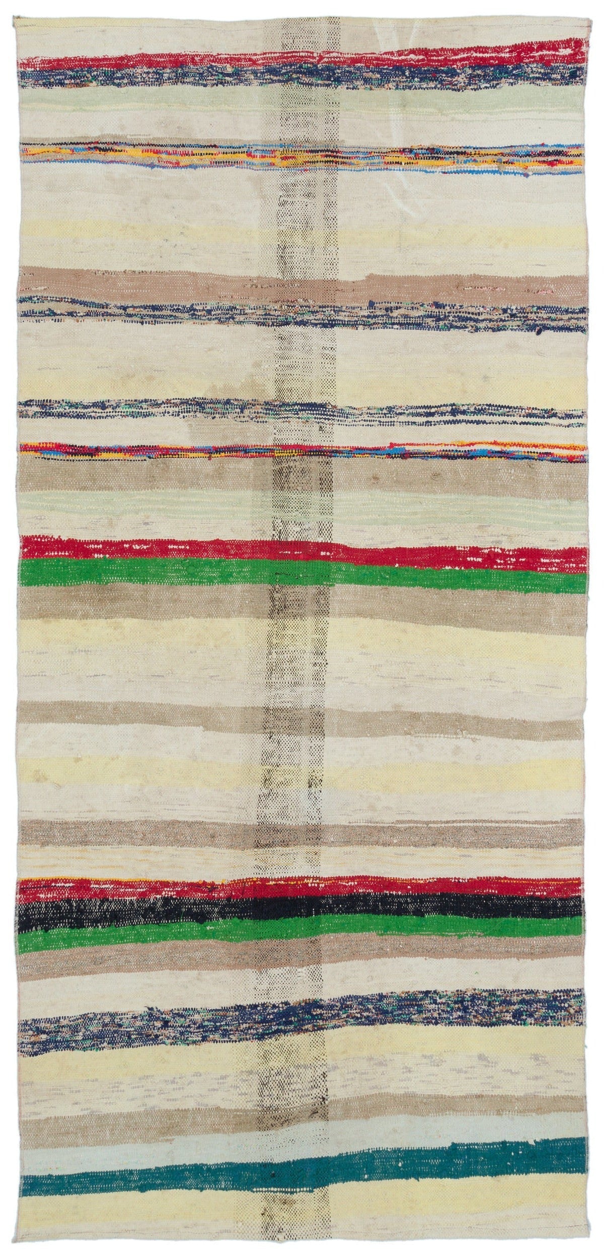 Girit Beige Striped Wool Handmade Area Rug 4'1" x 8'7"