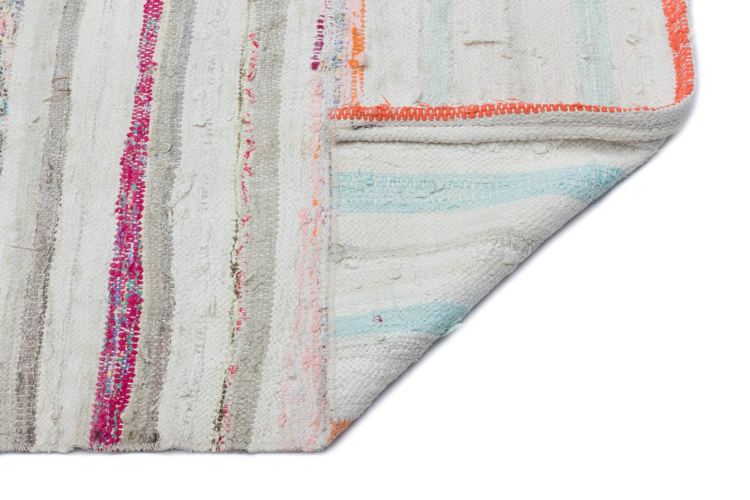 Girit Beige Striped Wool Handmade Area Rug 6'8" x 8'10"