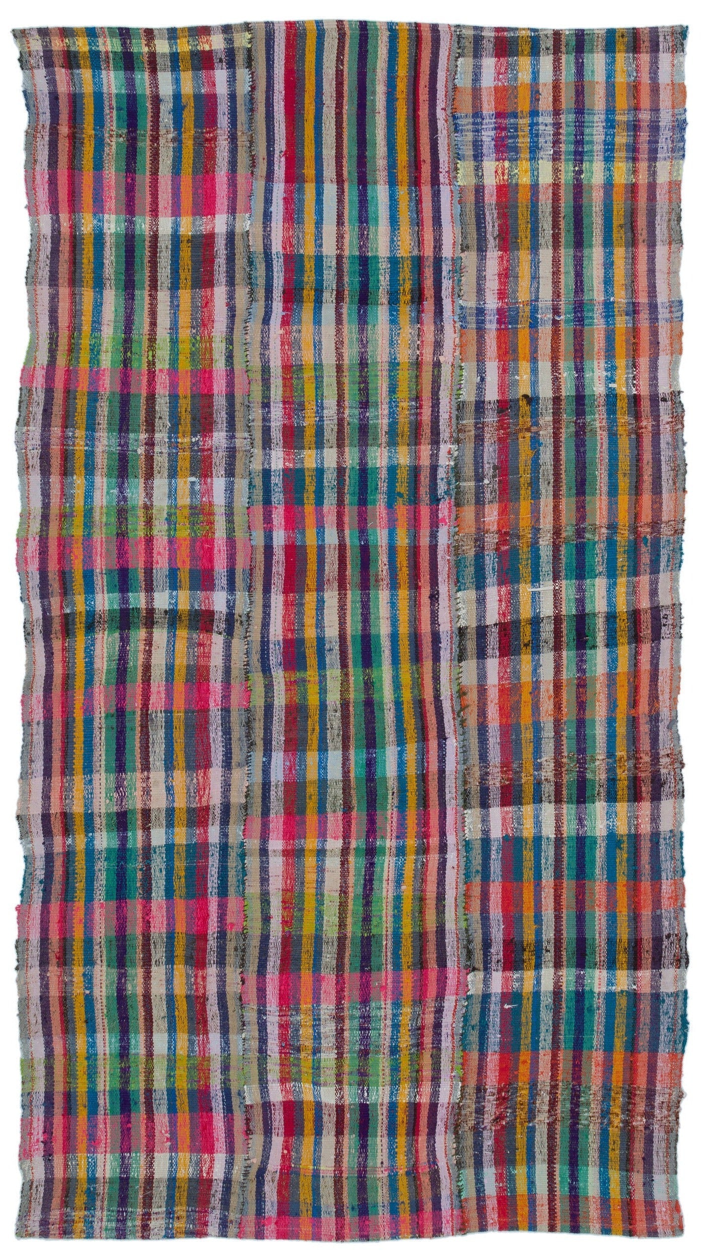 Girit Purple Striped Wool Handmade Area Rug 4'6" x 7'11"