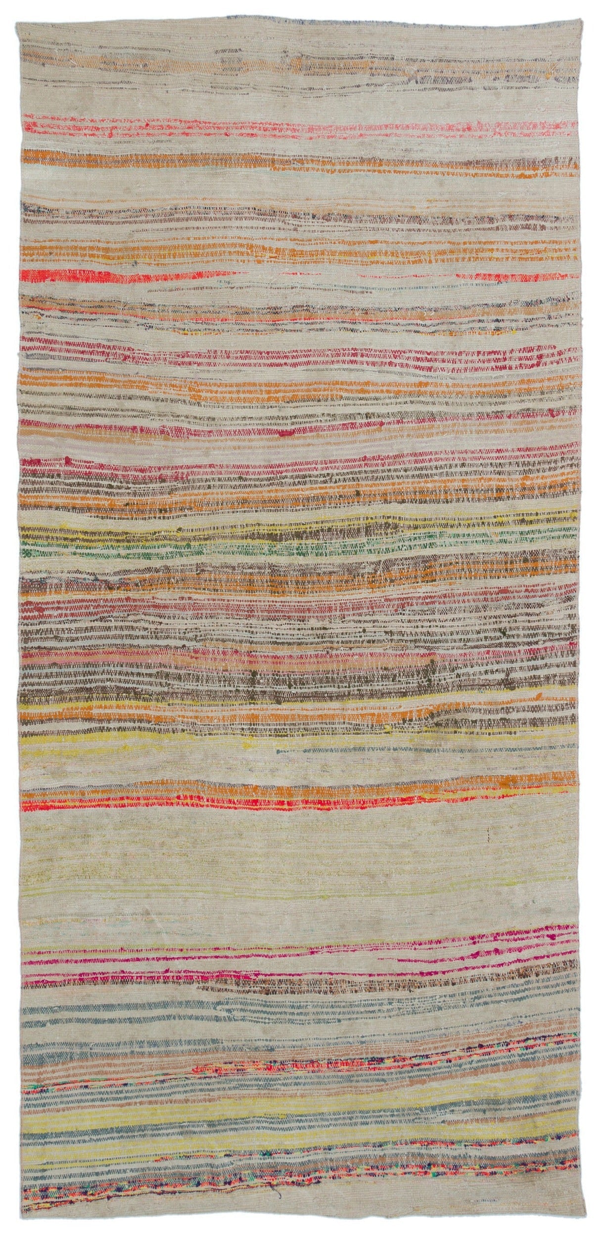 Girit 32408 Beige Striped Wool Handmade Area Rug 4'8" x 9'10"