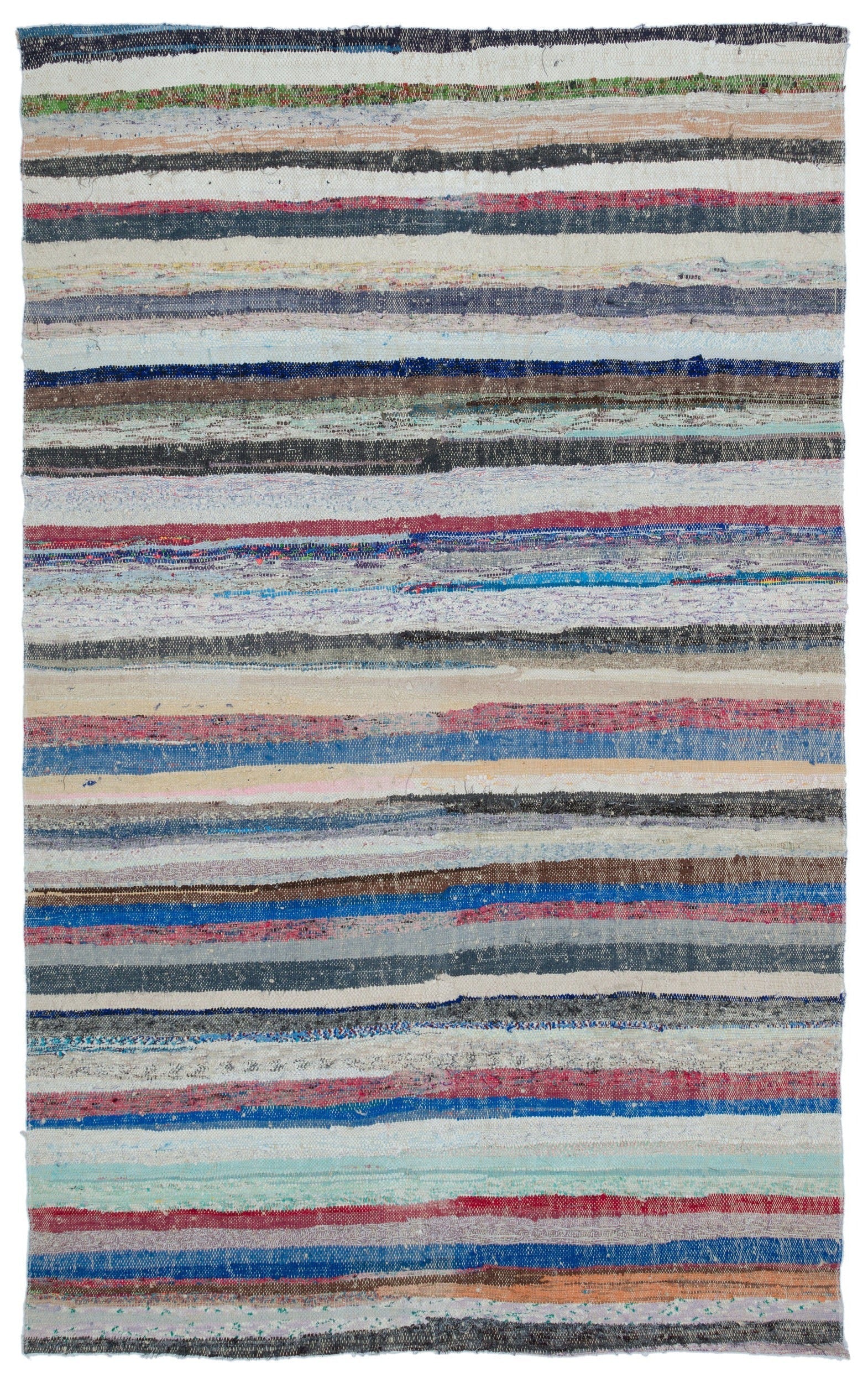 Girit Beige Striped Wool Handmade Area Rug 5'6" x 8'9"