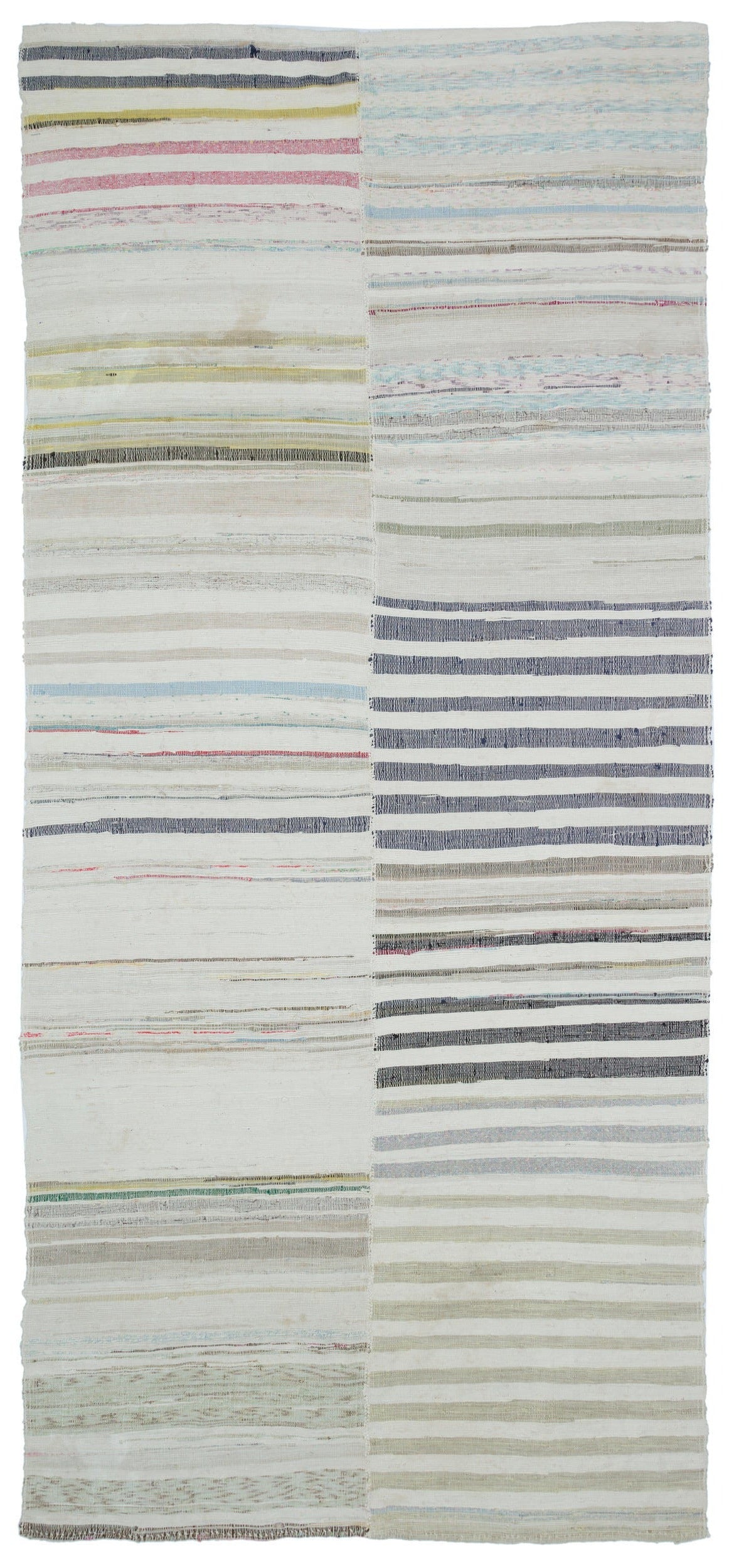 Girit Beige Striped Wool Handmade Area Rug 5'9" x 12'8"