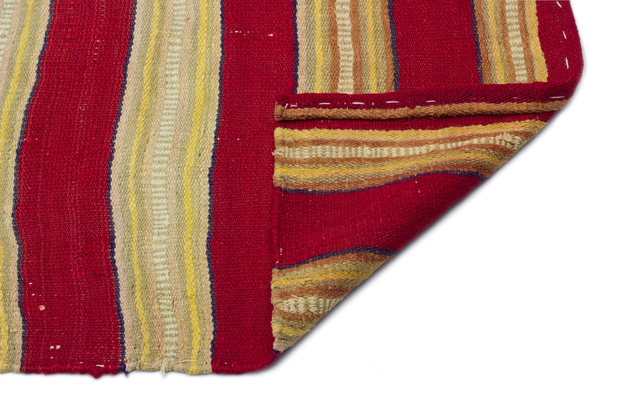Girit Beige Striped Wool Handmade Area Rug 5'3" x 9'5"