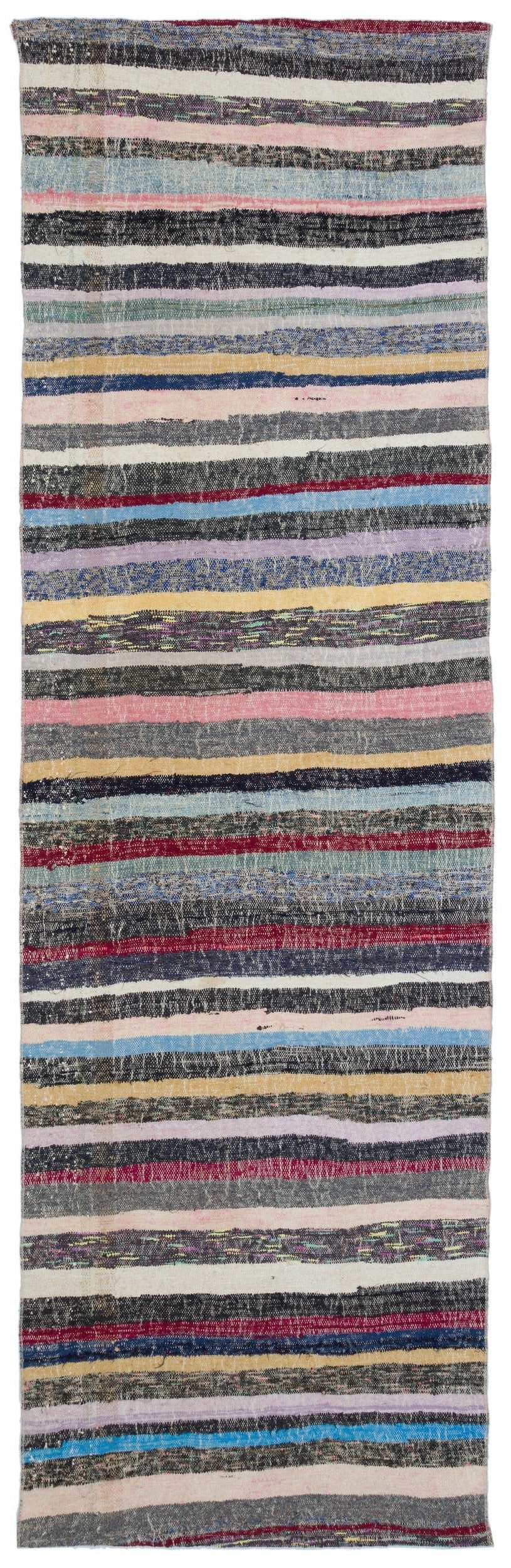 Girit Grey Striped Wool Handmade Area Rug 3'7" x 11'6"