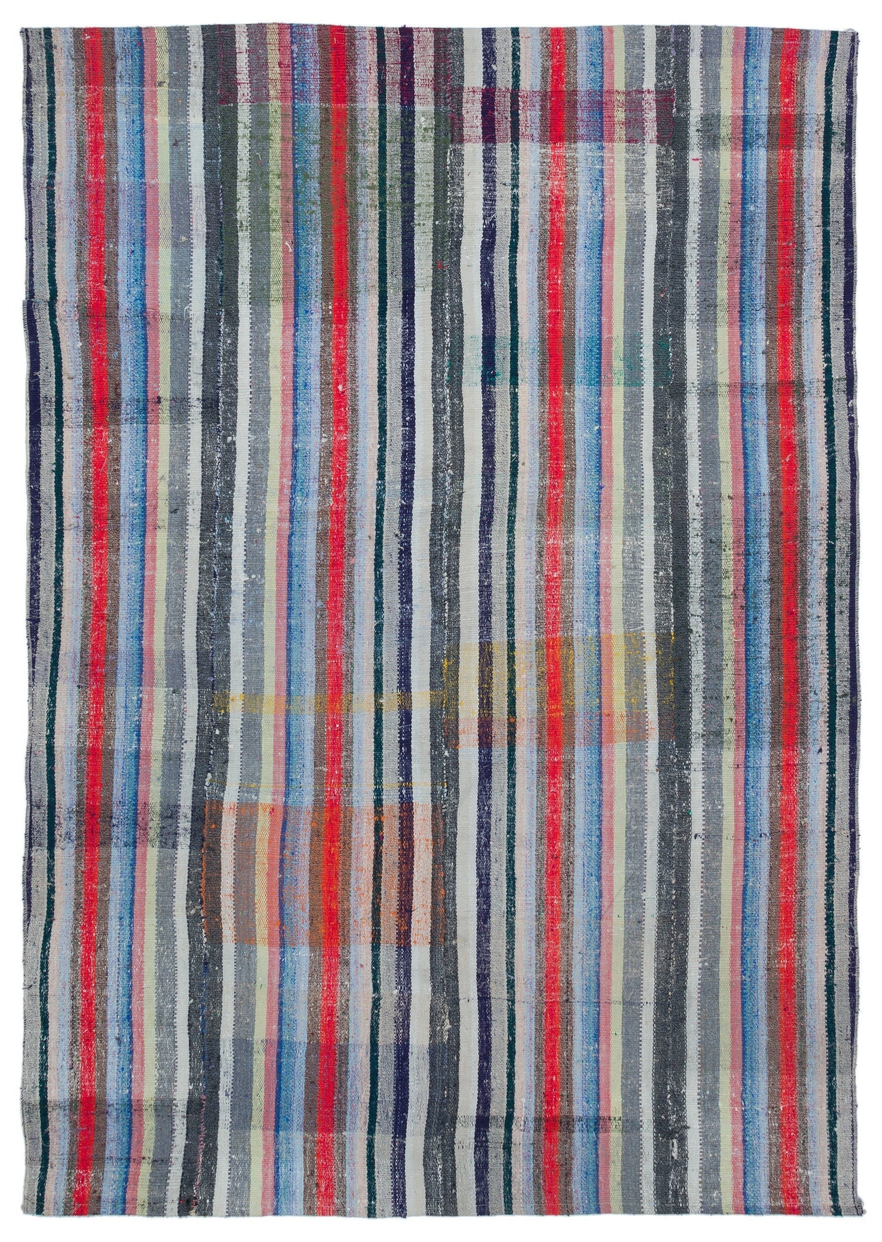 Girit Beige Striped Wool Handmade Area Rug 5'5" x 7'8"