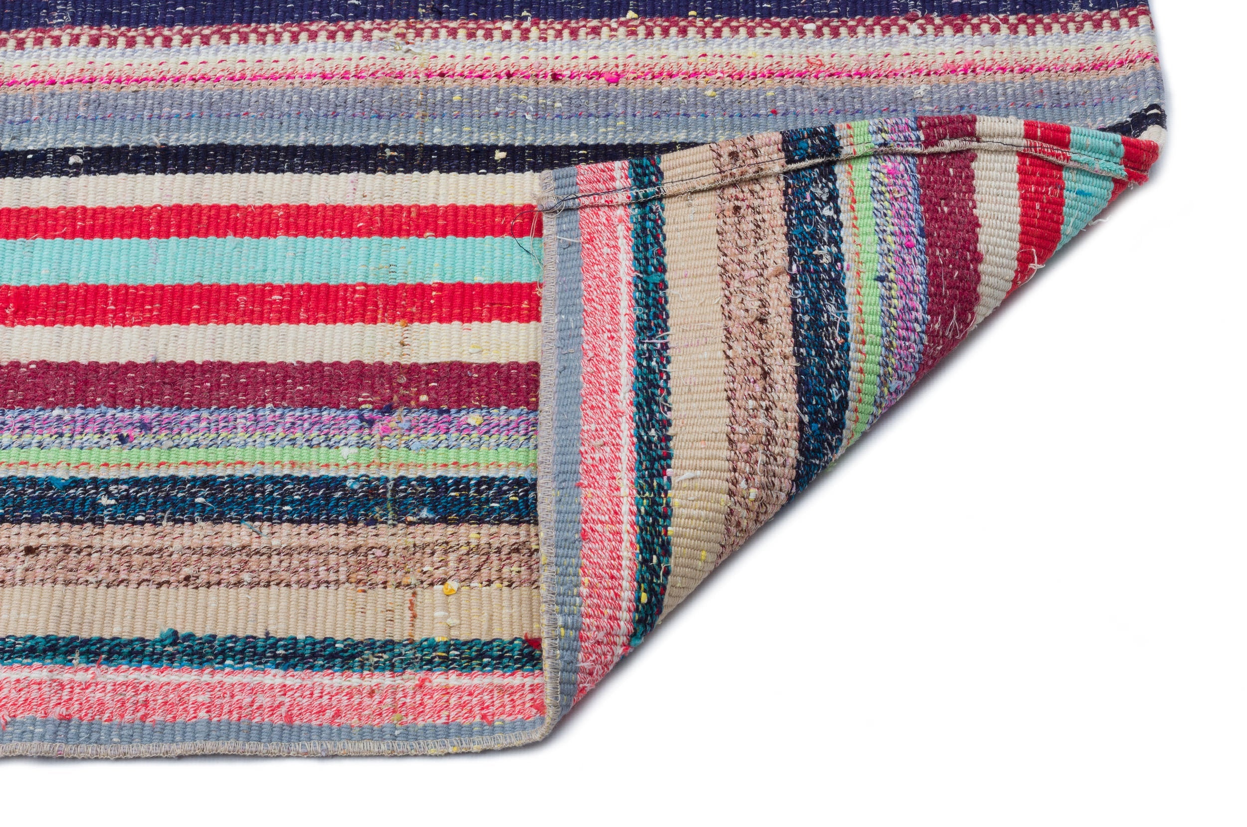 Girit Beige Striped Wool Handmade Area Rug 5'6" x 10'8"