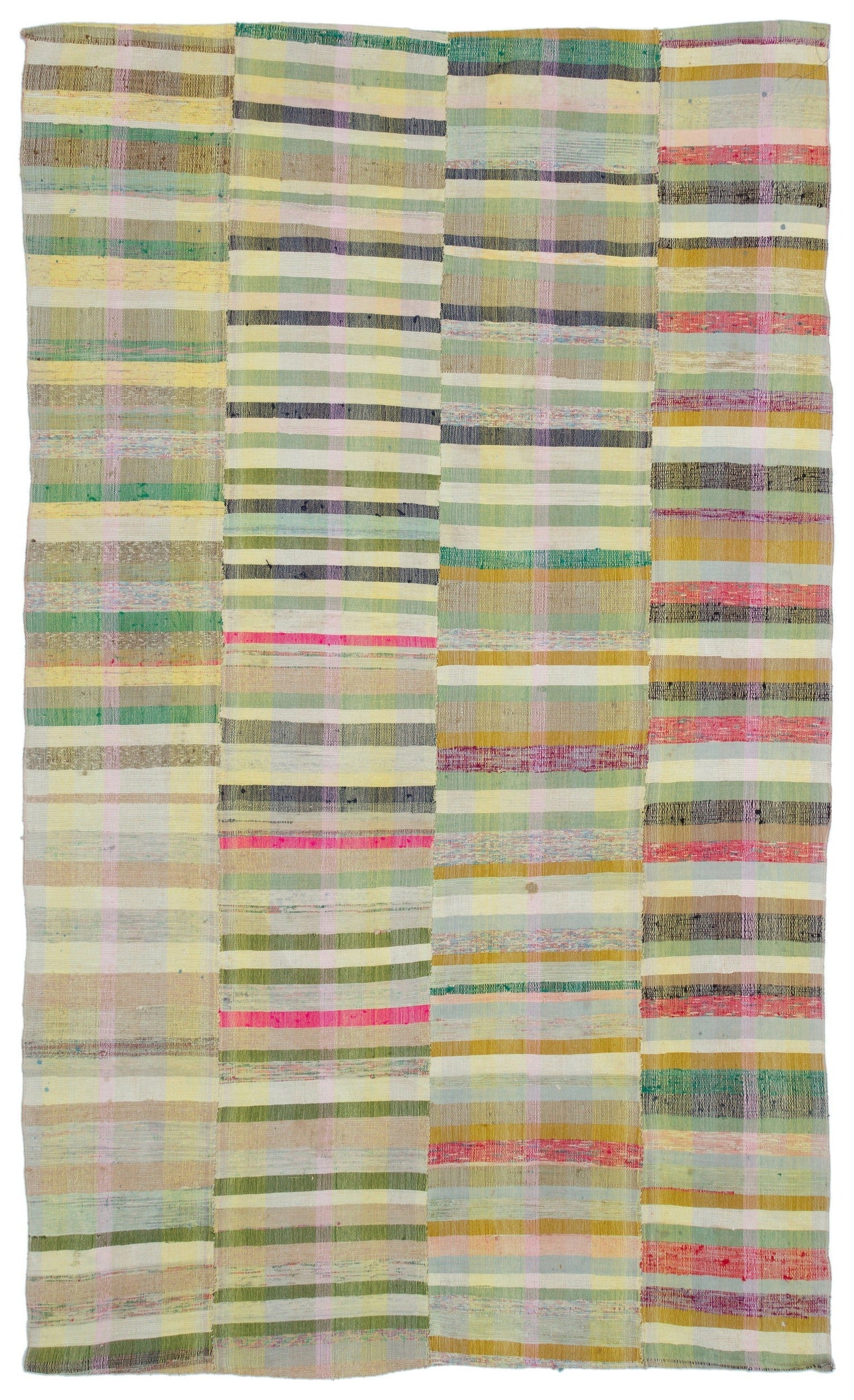 Girit Beige Striped Wool Handmade Area Rug 5'7" x 9'5"