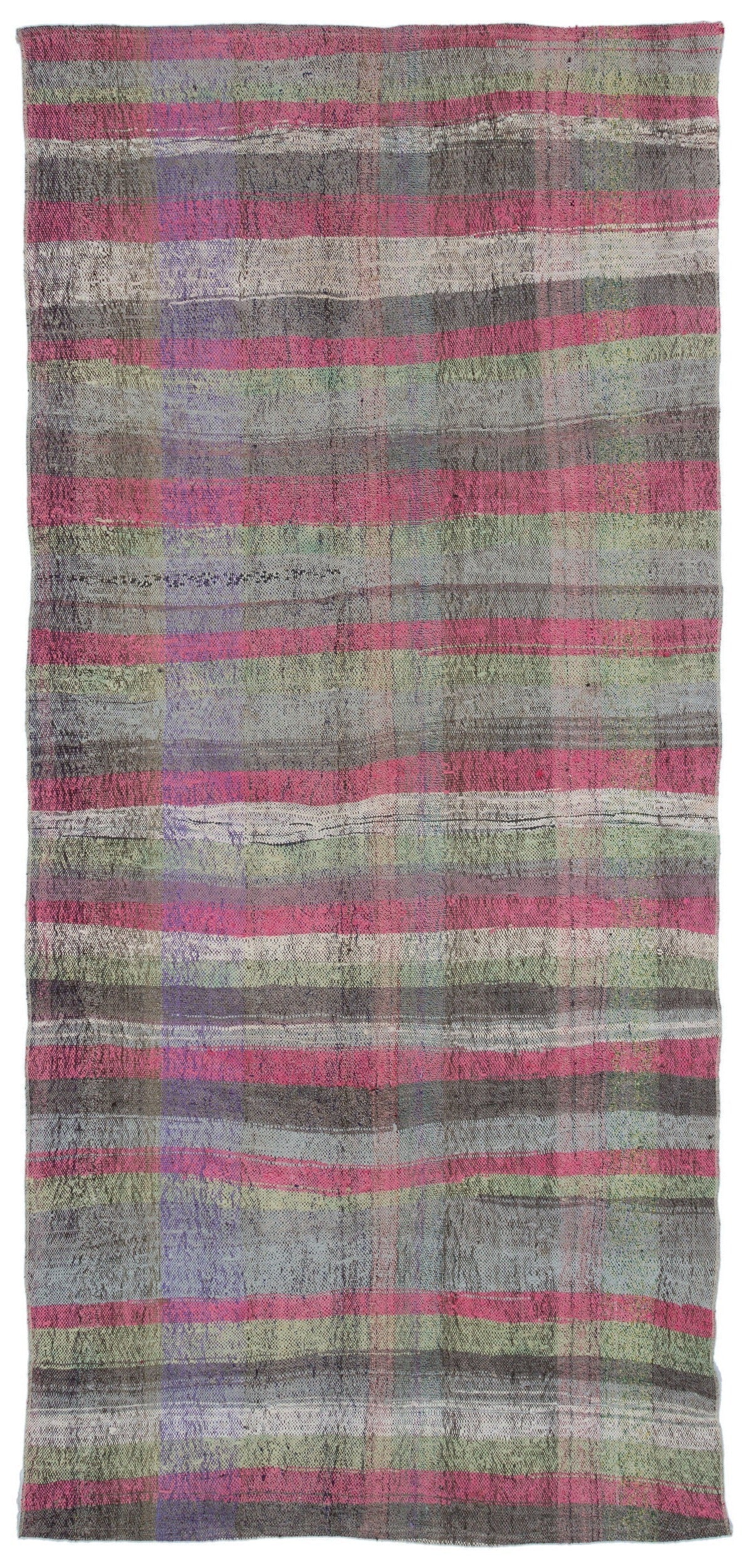Girit Beige Striped Wool Handmade Area Rug 6'6" x 6'11"