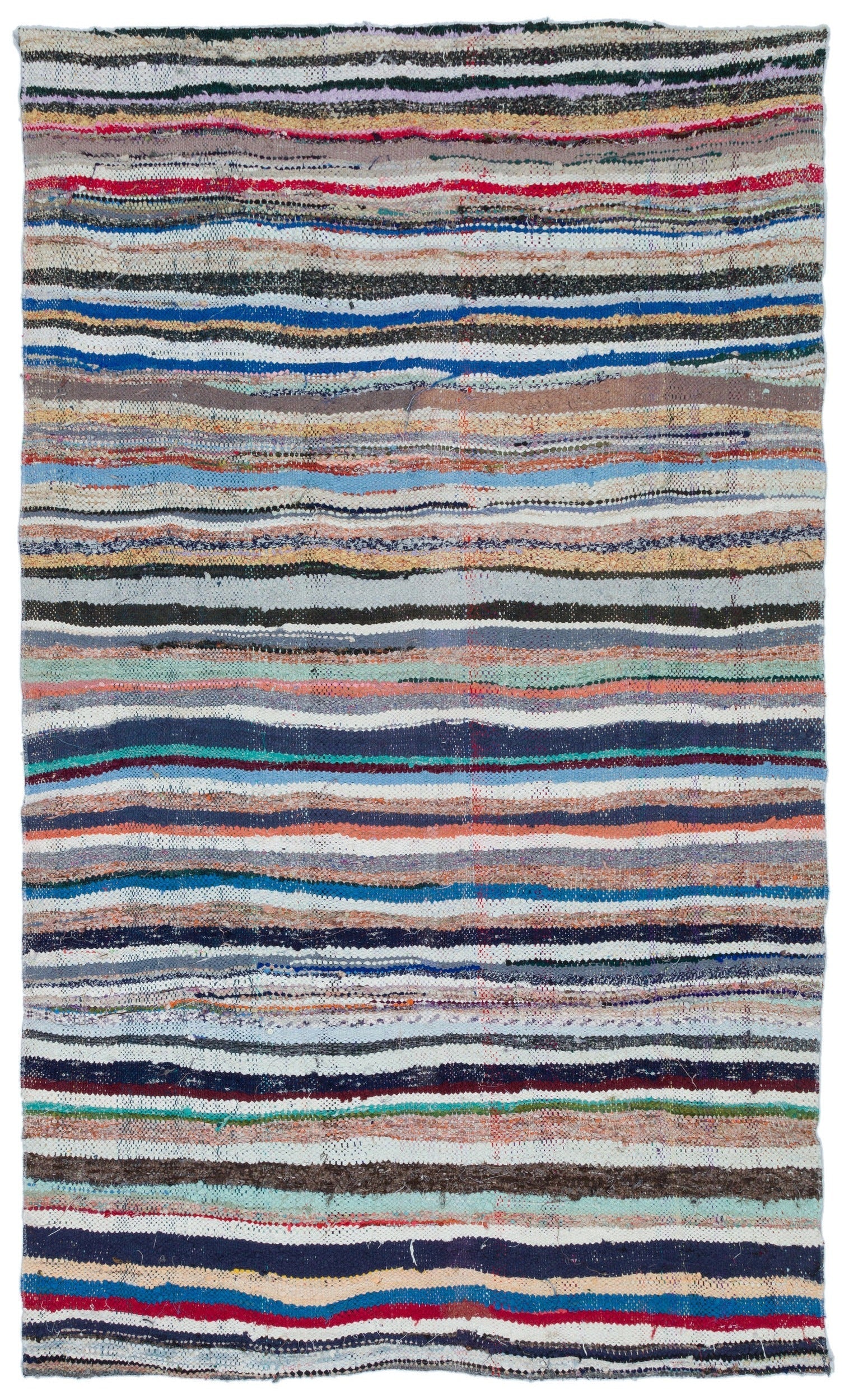 Girit Beige Striped Wool Handmade Area Rug 4'11" x 8'4"