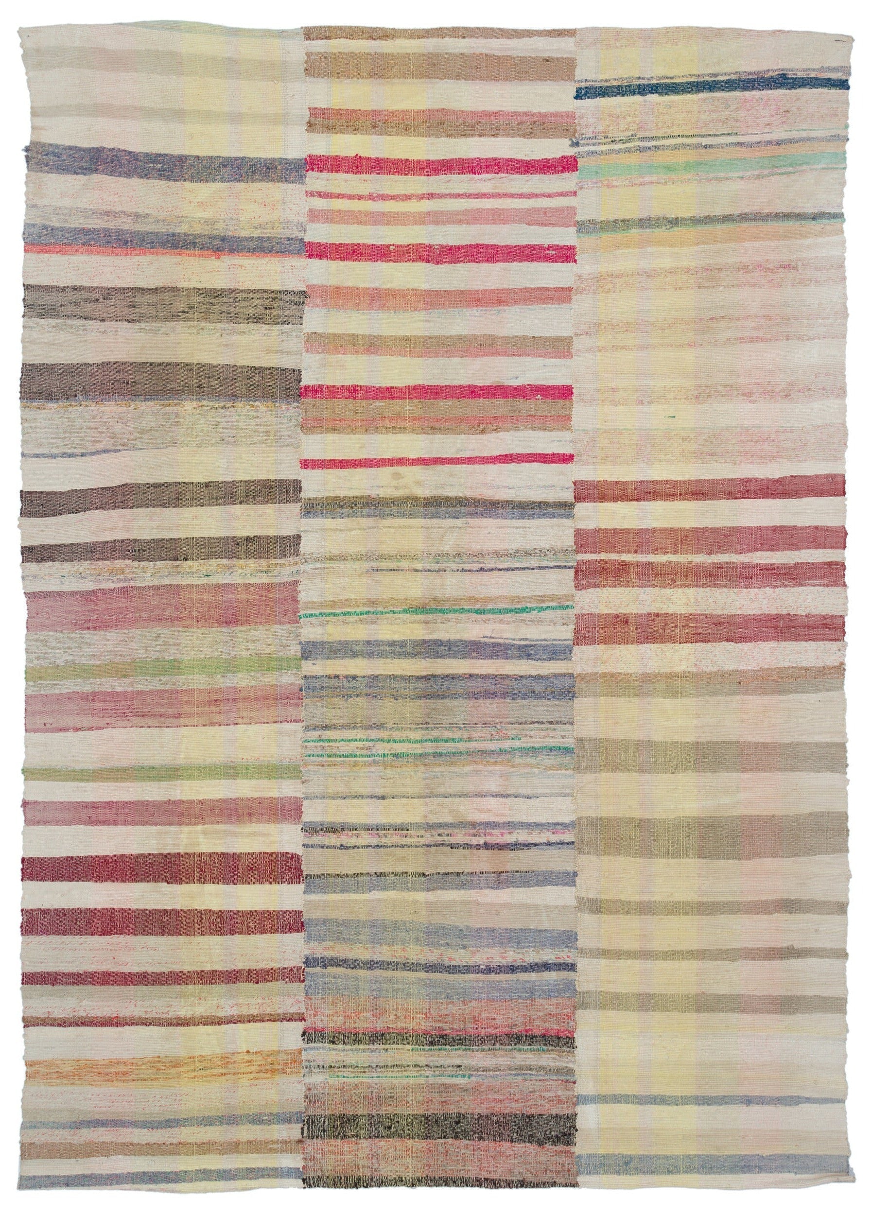 Girit Beige Striped Wool Handmade Area Rug 6'9" x 9'4"