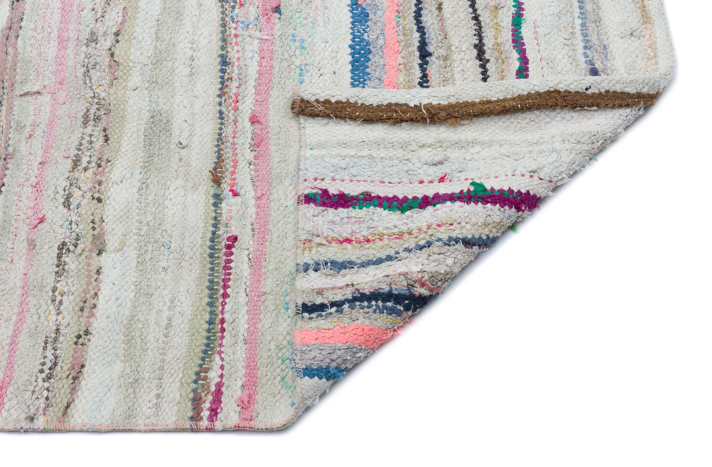Girit Beige Striped Wool Handmade Area Rug 5'4" x 8'10"