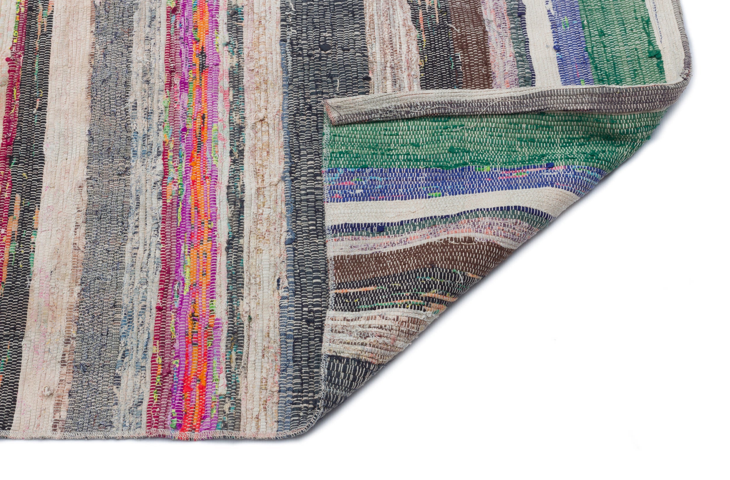 Girit Beige Striped Wool Handmade Area Rug 4'10" x 7'4"