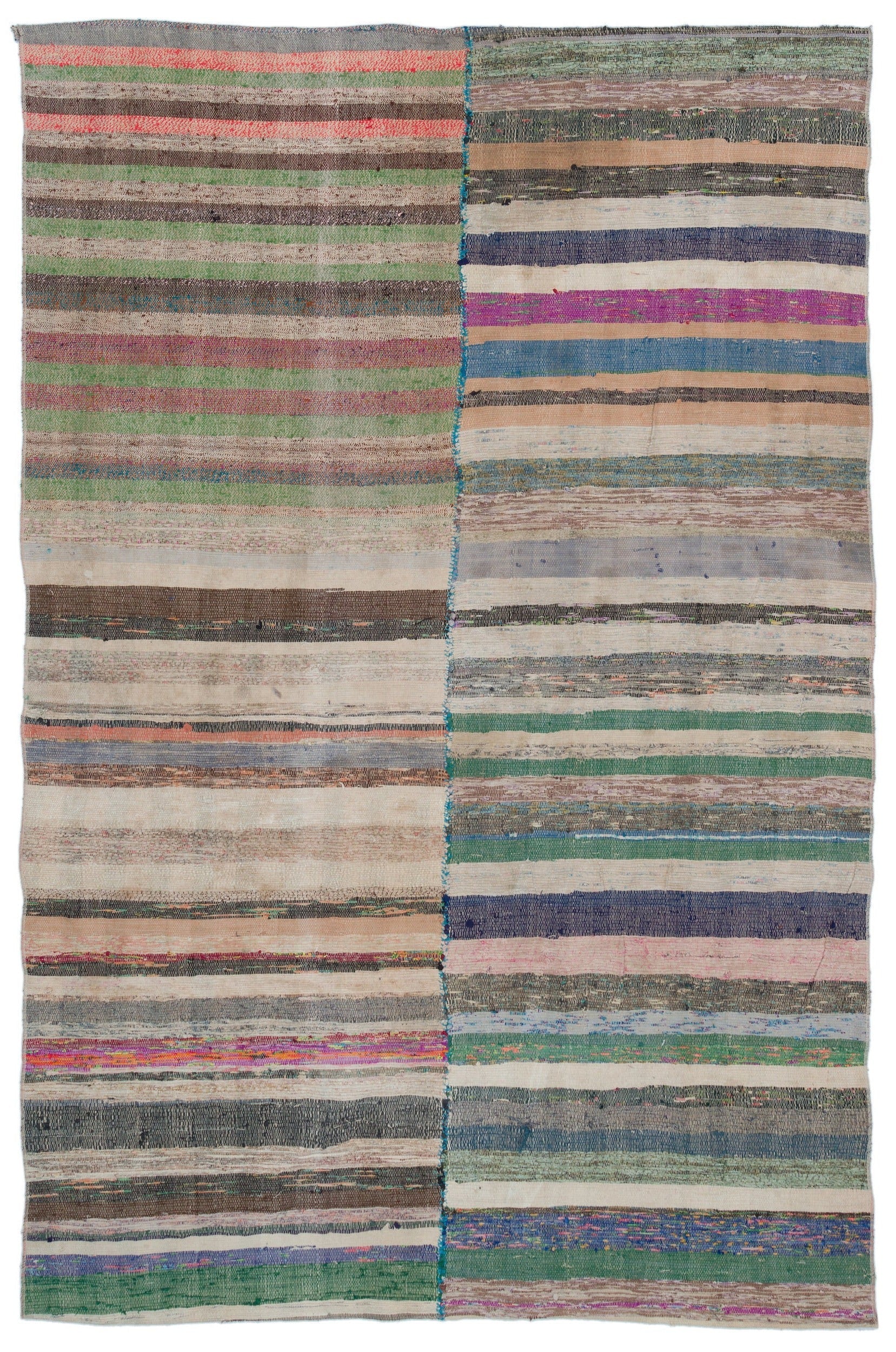 Girit Beige Striped Wool Handmade Area Rug 4'10" x 7'4"