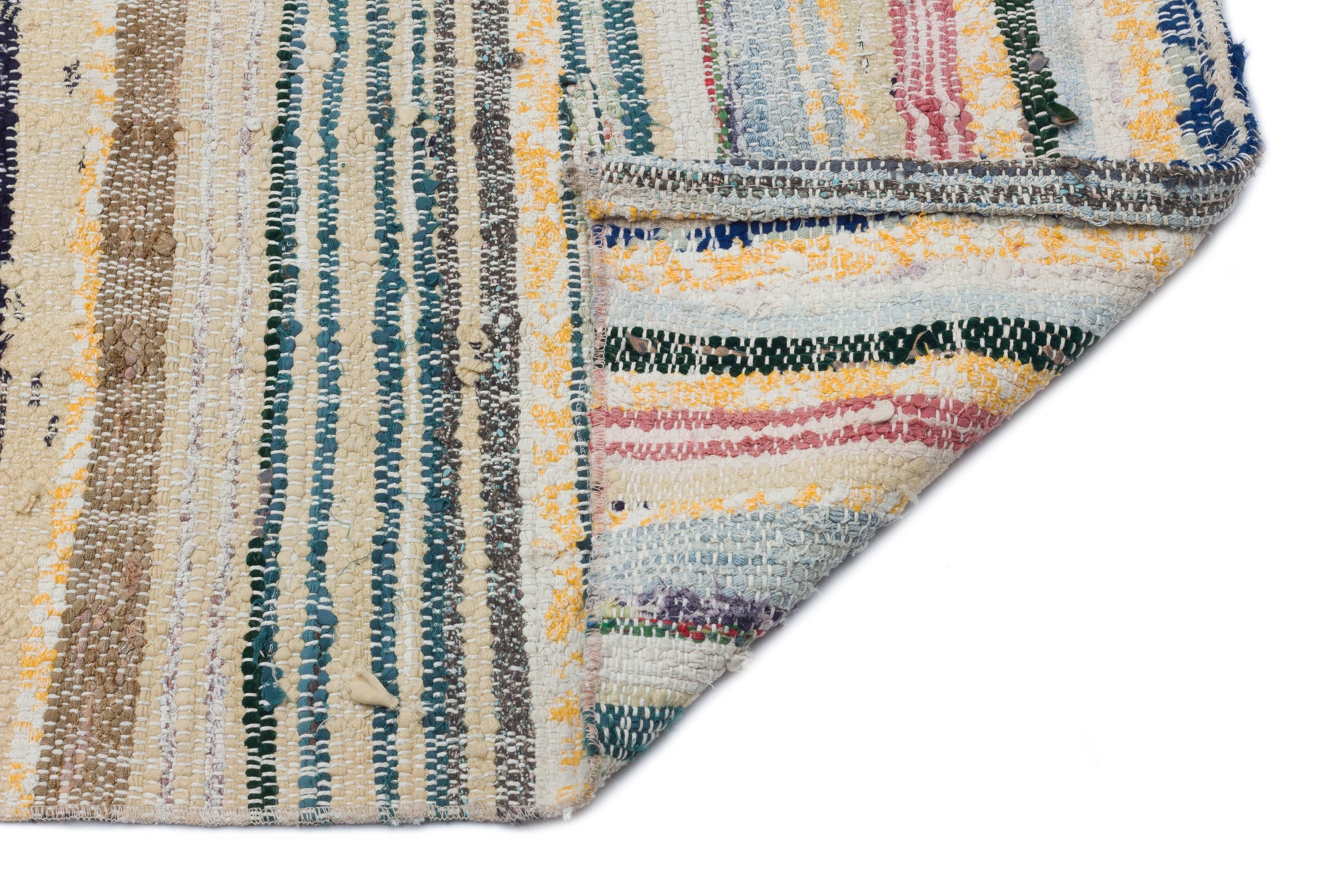 Girit Beige Striped Wool Handmade Area Rug 4'11" x 9'4"