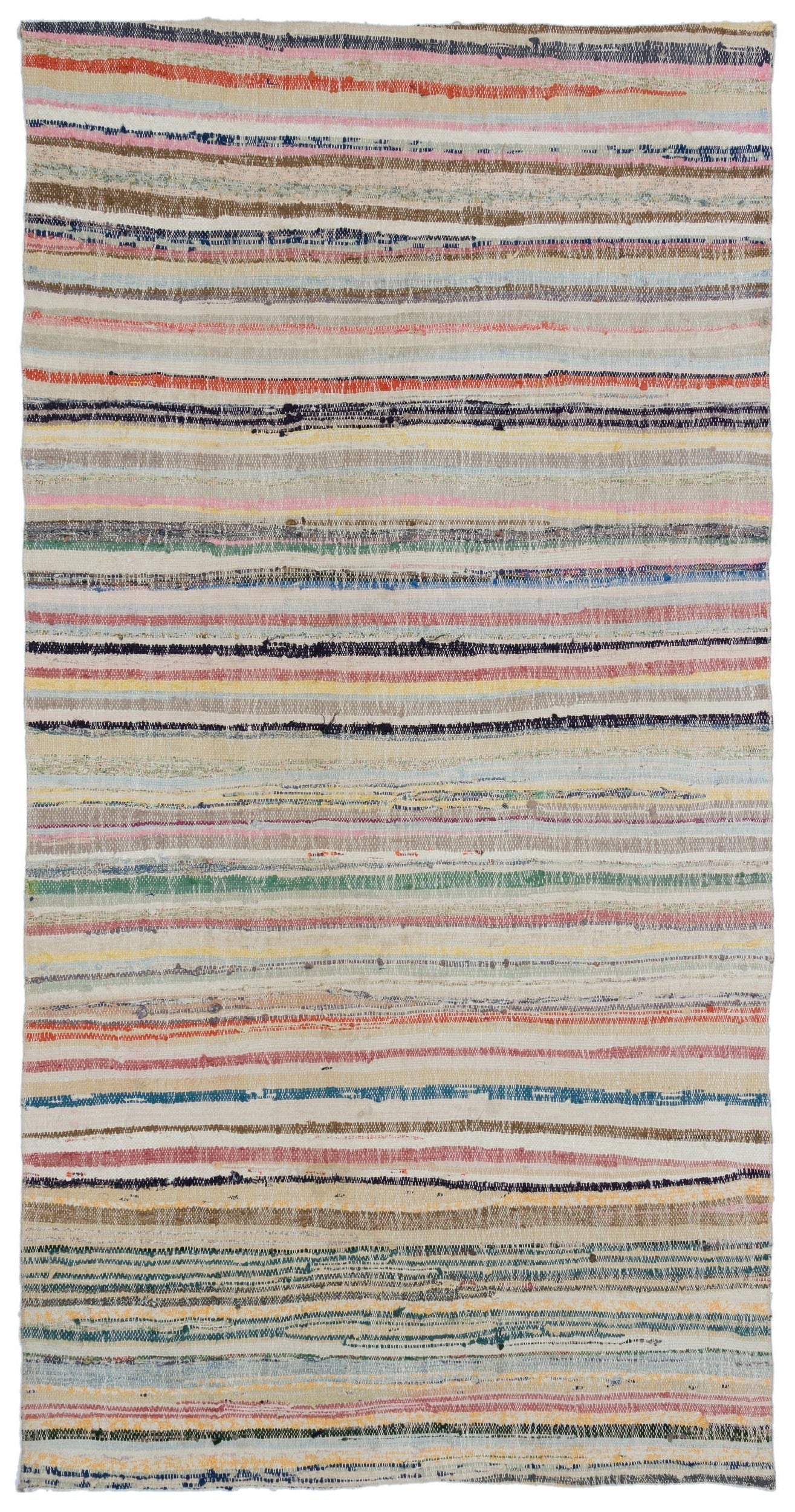 Girit Beige Striped Wool Handmade Area Rug 4'11" x 9'4"