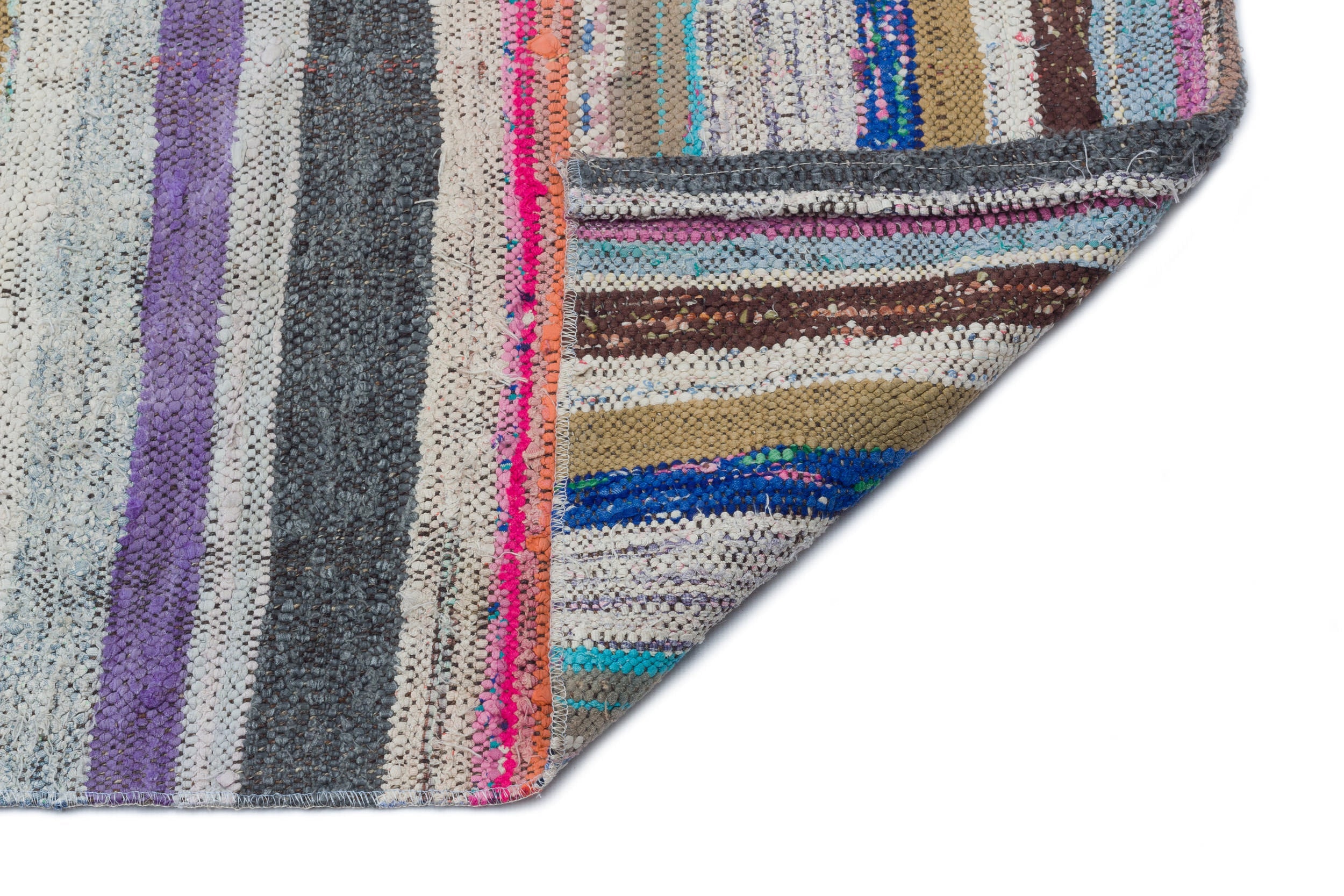 Girit Beige Striped Wool Handmade Area Rug 5'7" x 7'9"