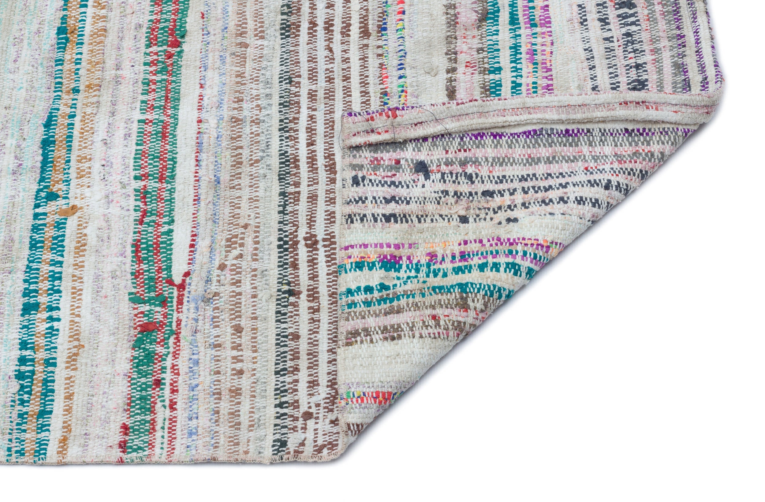 Girit Beige Striped Wool Handmade Area Rug 2'6" x 9'6"