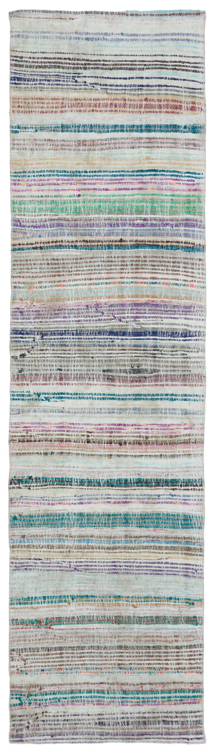 Girit Beige Striped Wool Handmade Area Rug 2'6" x 9'6"