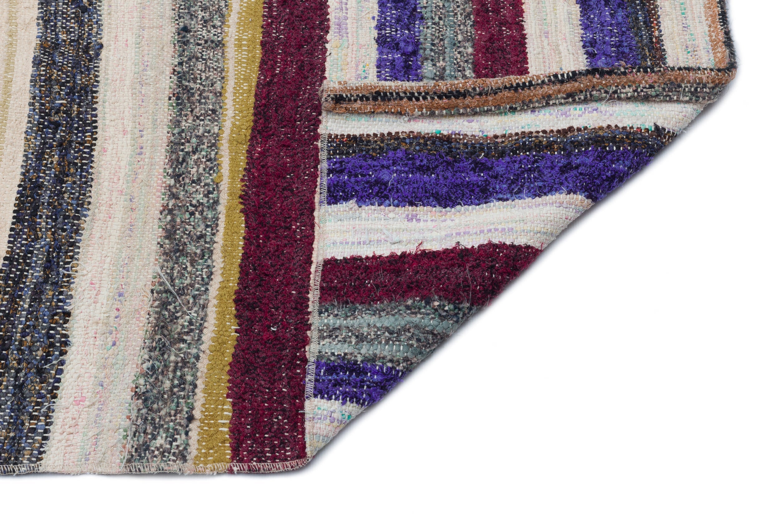 Girit Beige Striped Wool Handmade Area Rug 4'2" x 10'2"