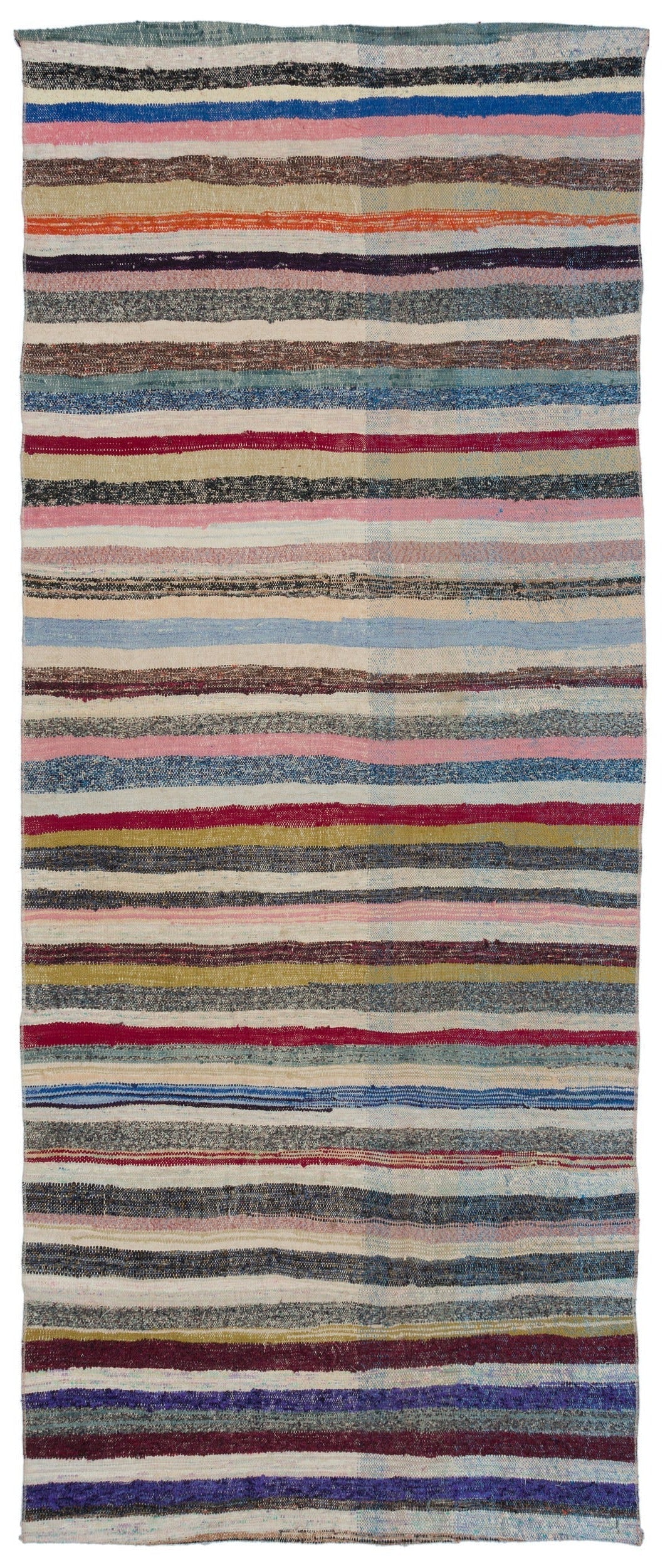 Girit Beige Striped Wool Handmade Area Rug 4'2" x 10'2"