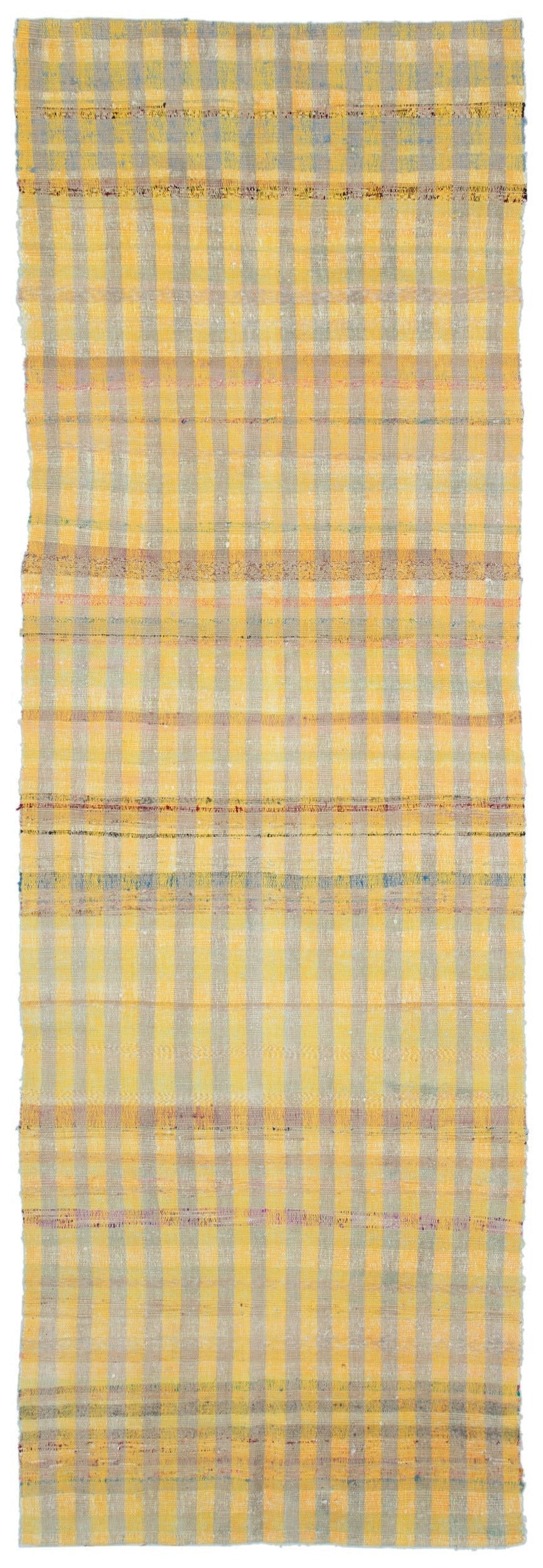 Girit Yellow Striped Wool Handmade Area Rug 3'9" x 11'2"