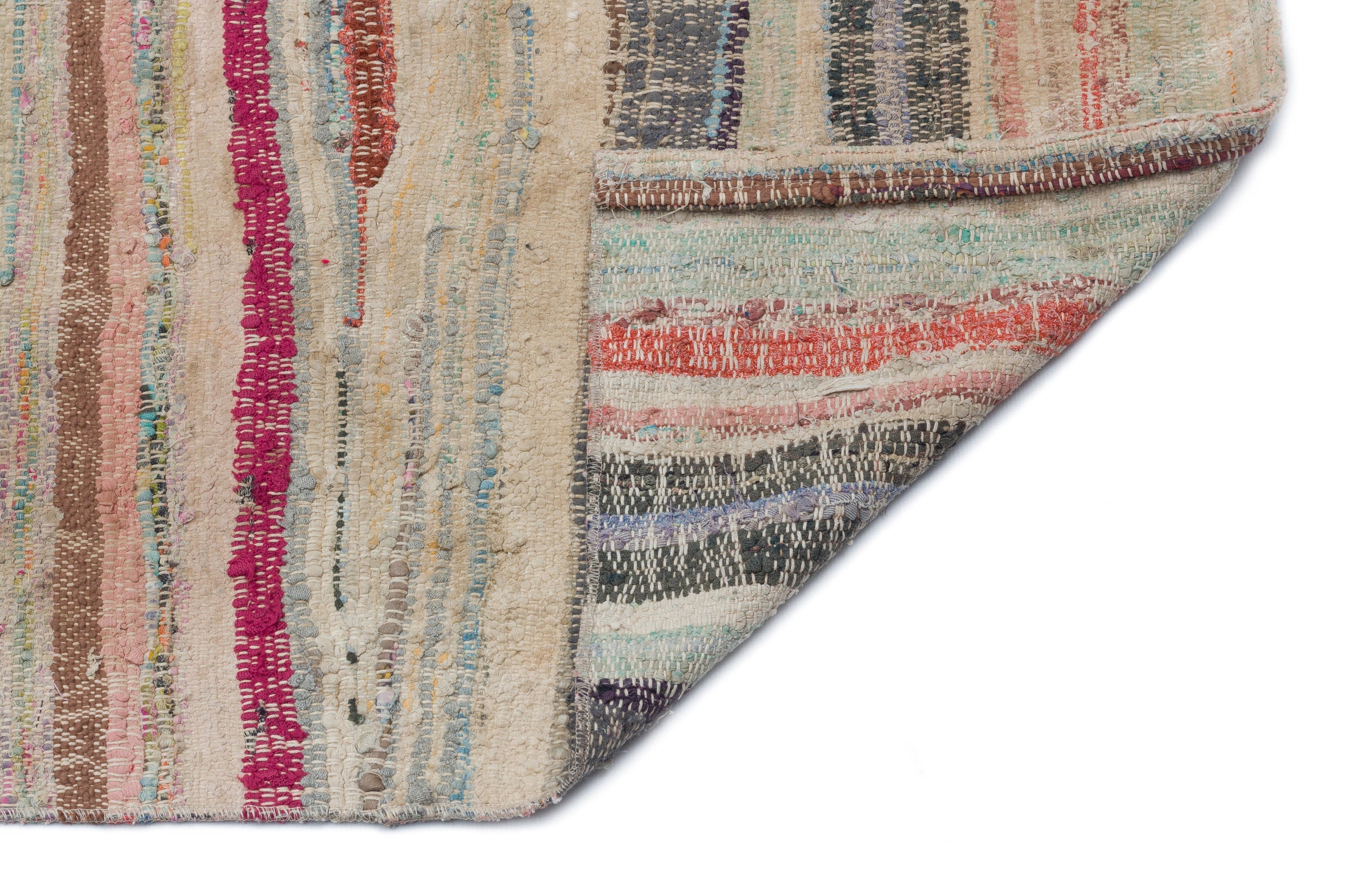Girit Beige Striped Wool Handmade Area Rug 5'0" x 9'9"