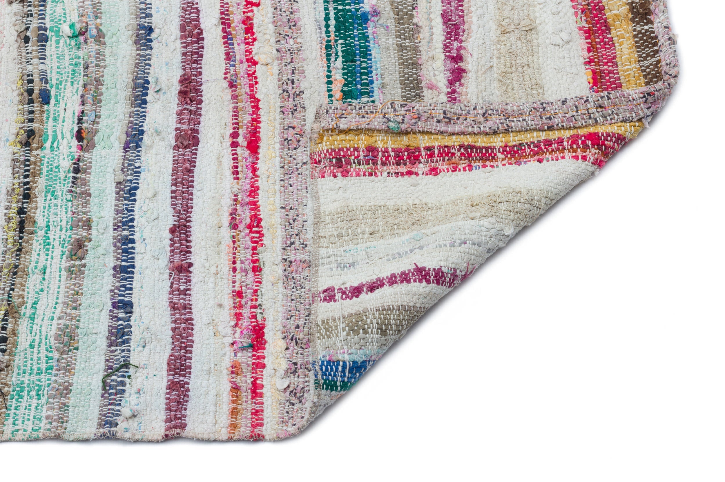 Girit Beige Striped Wool Handmade Area Rug 7'1" x 9'3"
