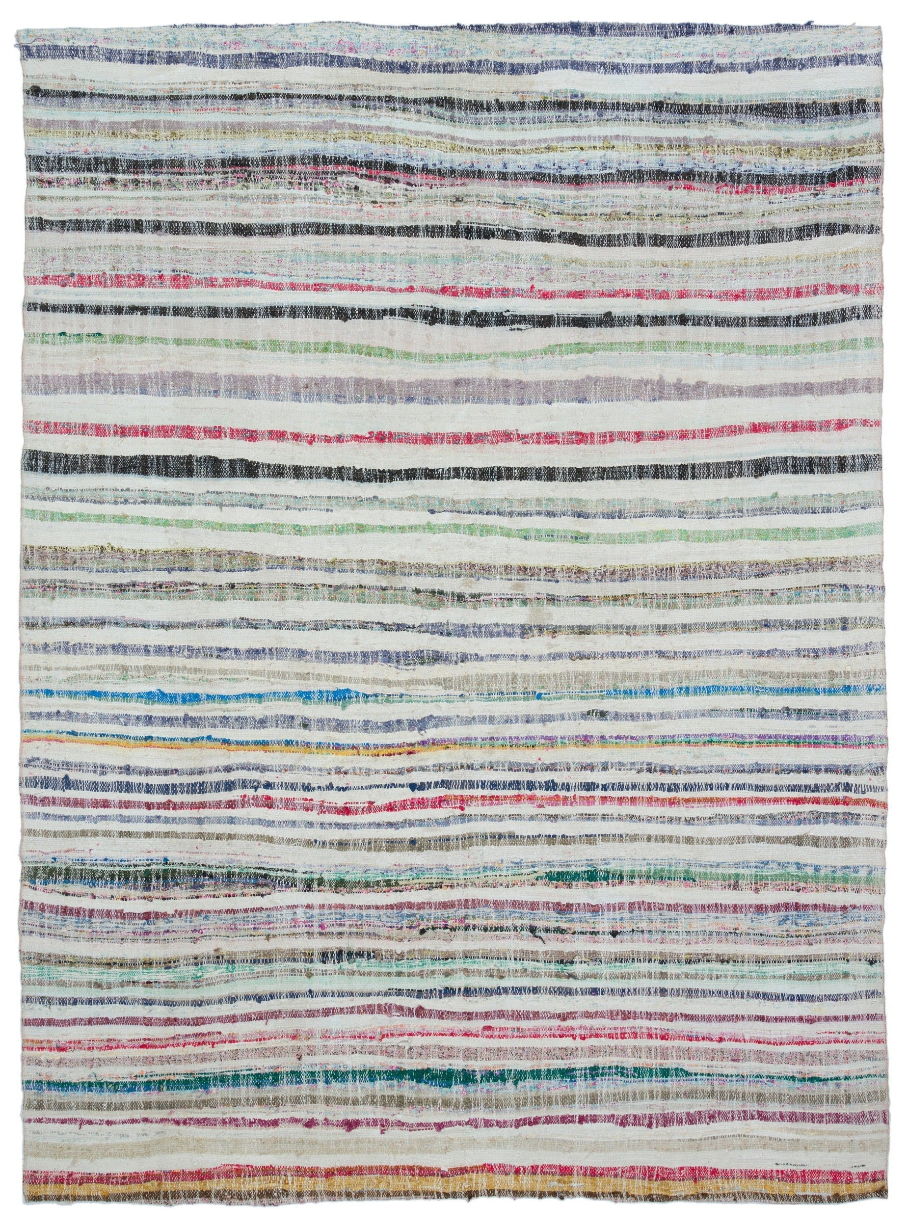 Girit Beige Striped Wool Handmade Area Rug 7'1" x 9'3"