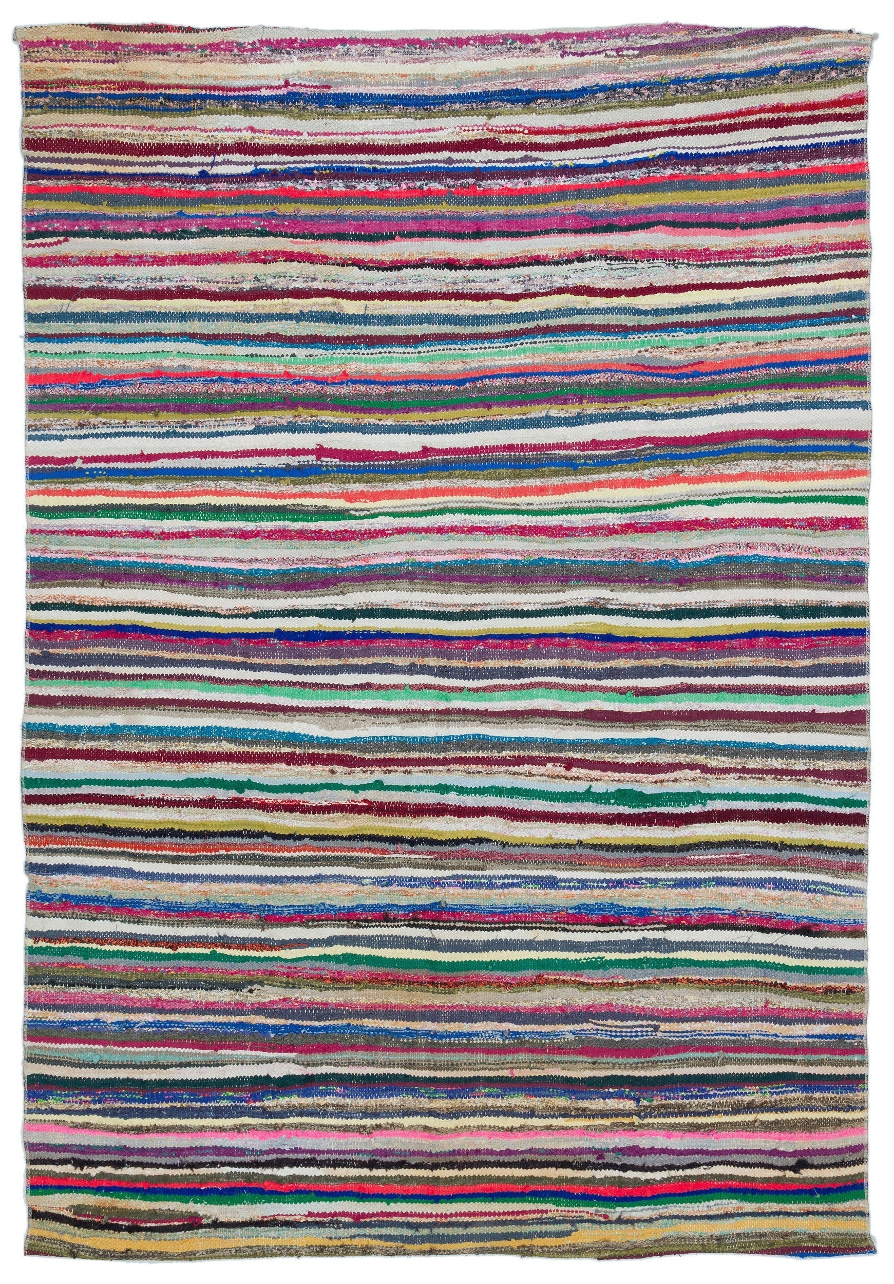 Girit Beige Striped Wool Handmade Area Rug 5'1" x 7'4"