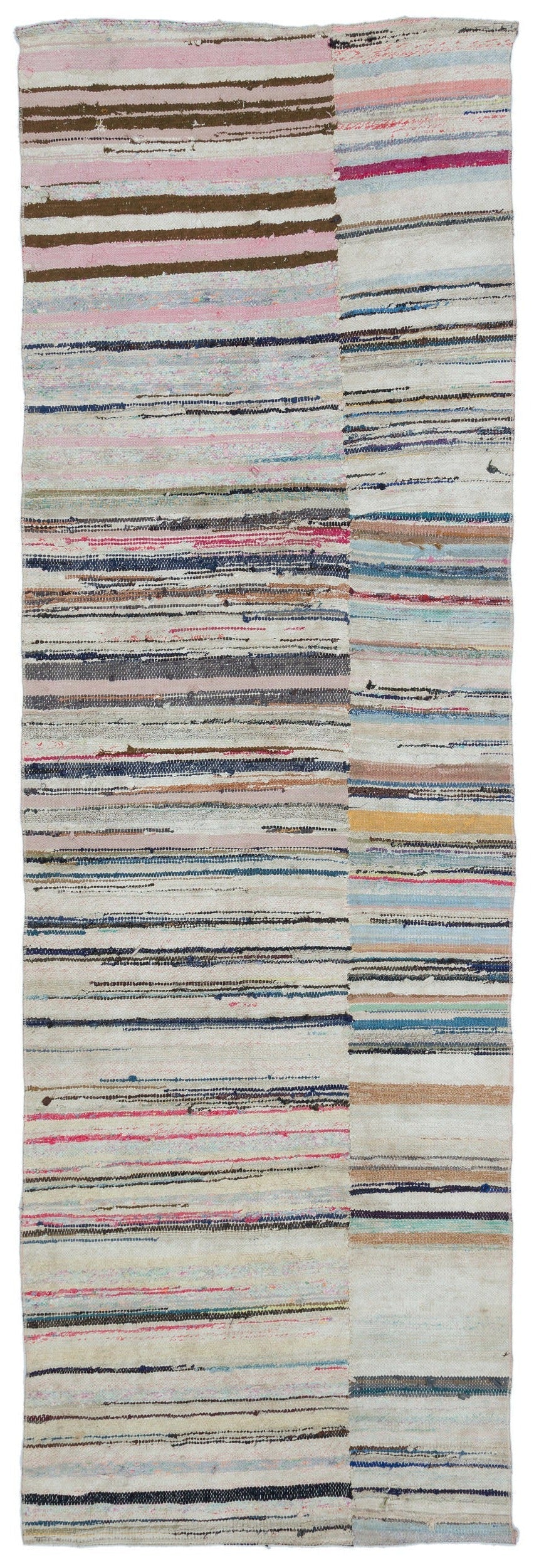 Girit 32512 Beige Striped Wool Handmade Area Rug 3'2" x 9'10"