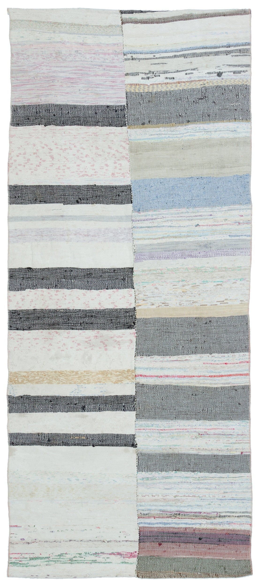 Girit Beige Striped Wool Handmade Area Rug 3'7" x 8'6"