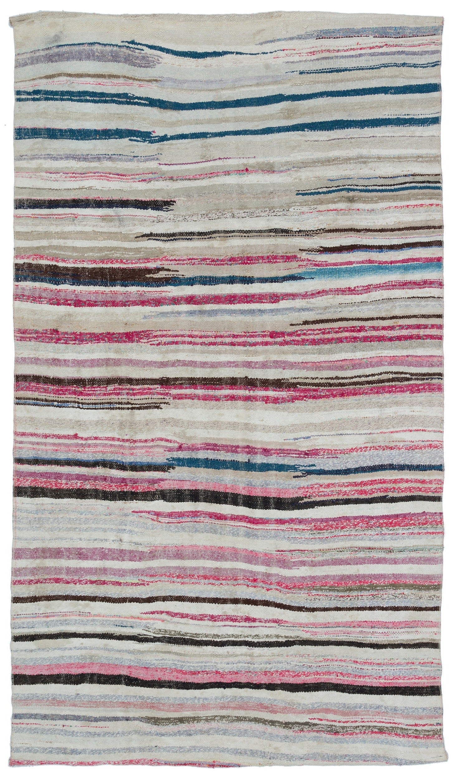 Girit Beige Striped Wool Handmade Area Rug 5'5" x 9'4"