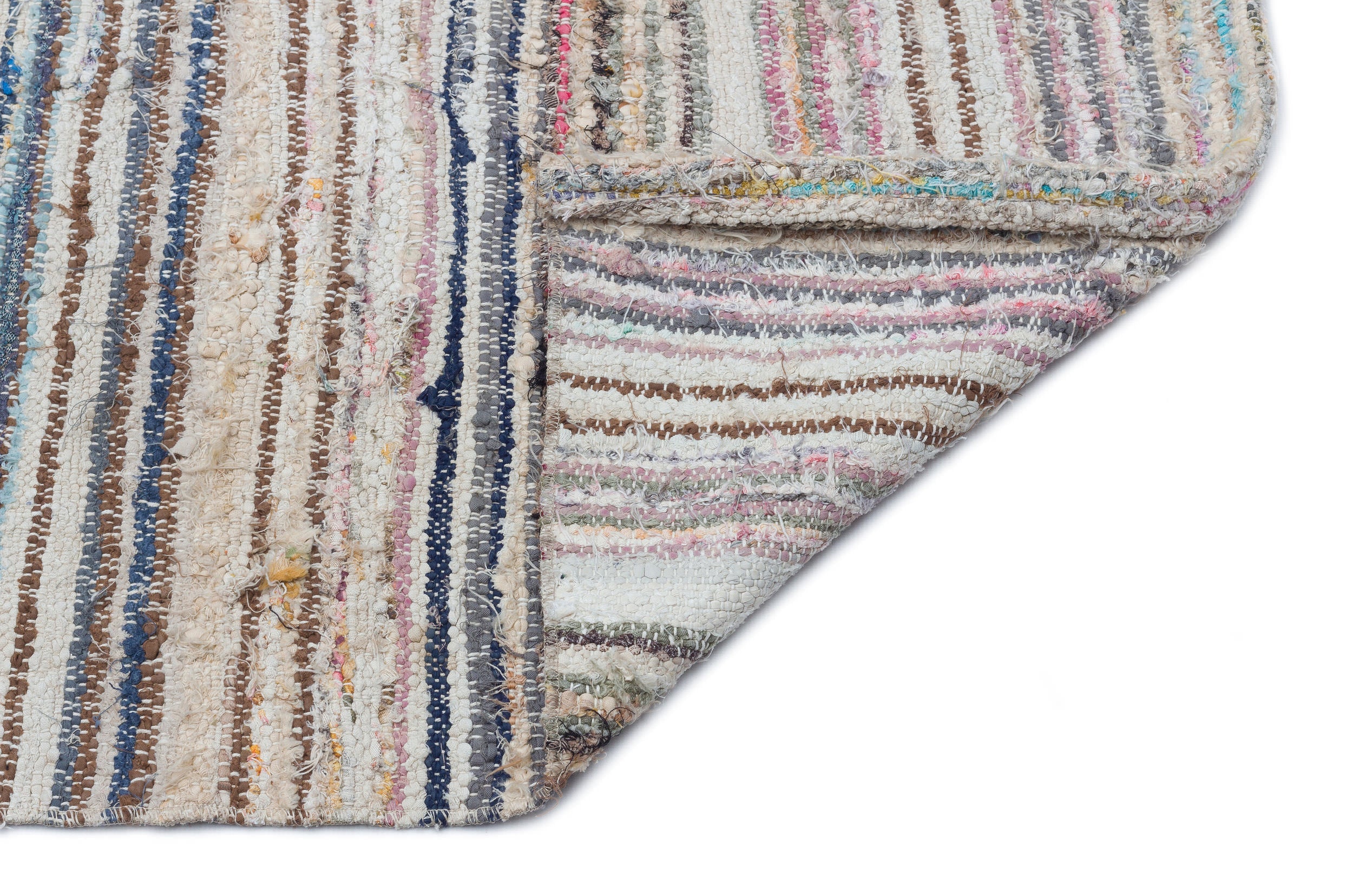 Girit Beige Striped Wool Handmade Area Rug 4'11" x 9'11"